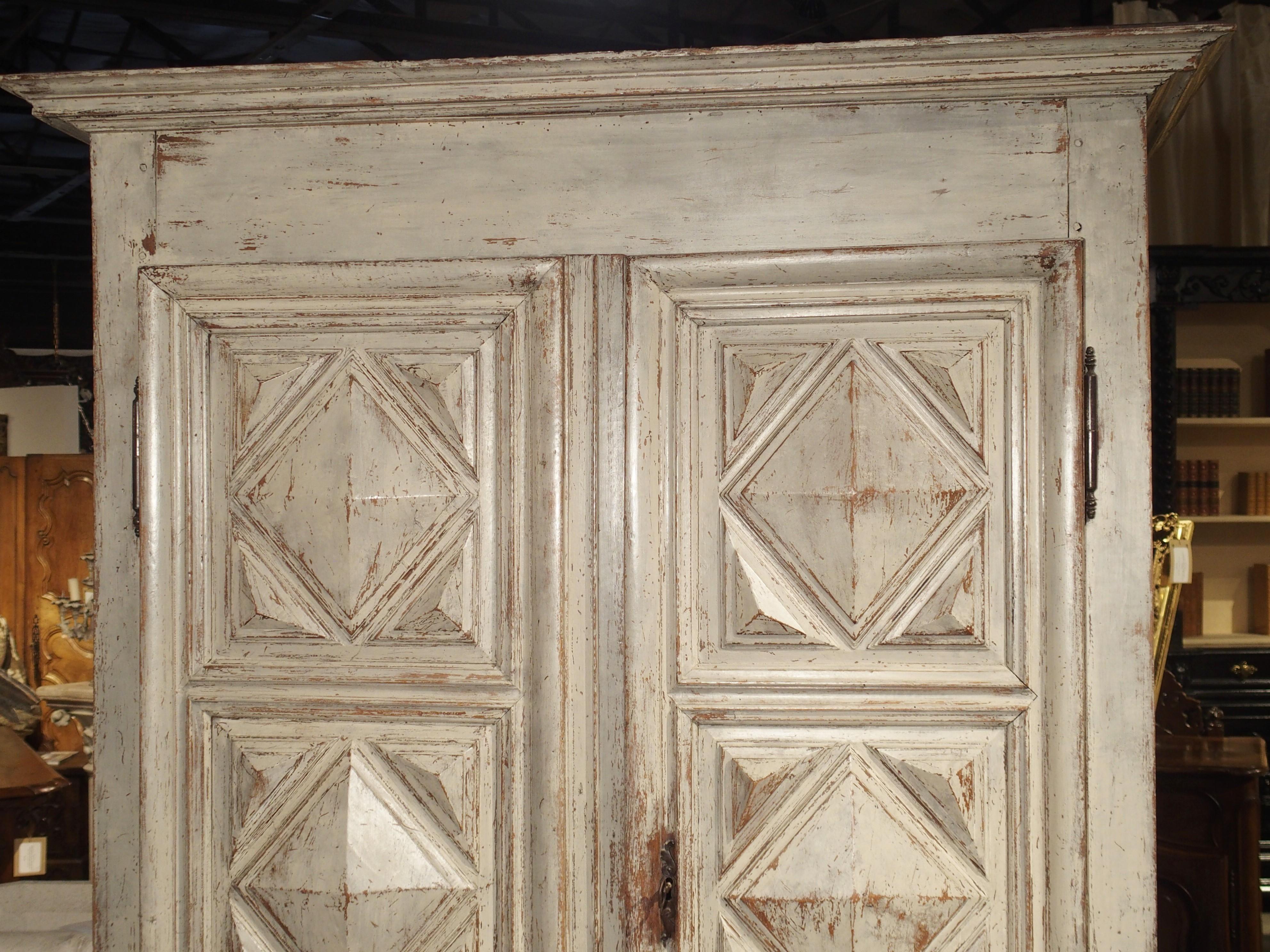 Louis XIII Painted 17th Century French Oak Diamond Point Armoire