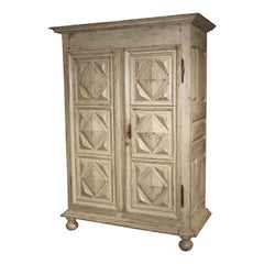 Painted 17th Century French Oak Diamond Point Armoire