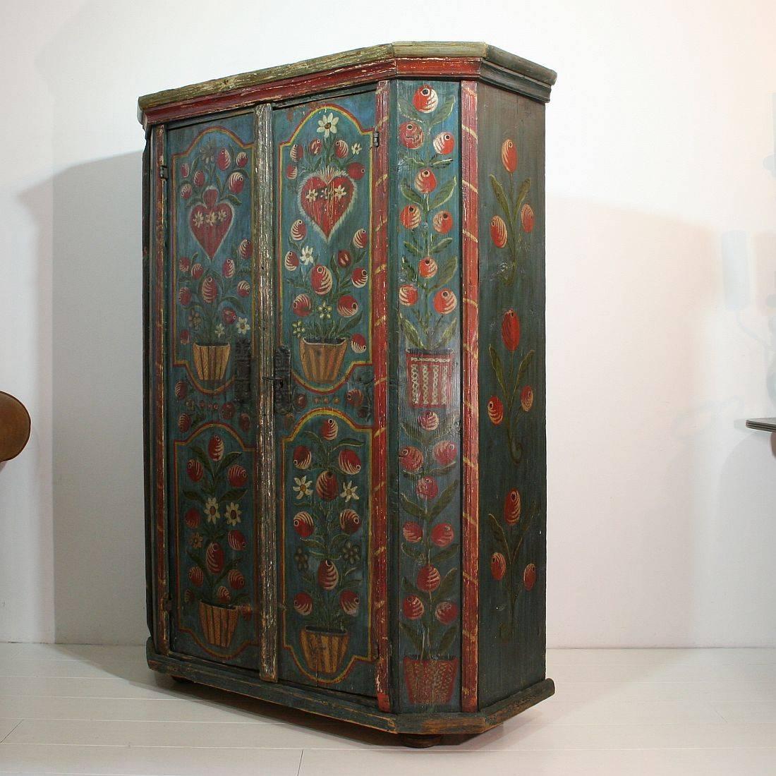 Folk Art Painted 18th Century French Wedding Armoire from the Alsace