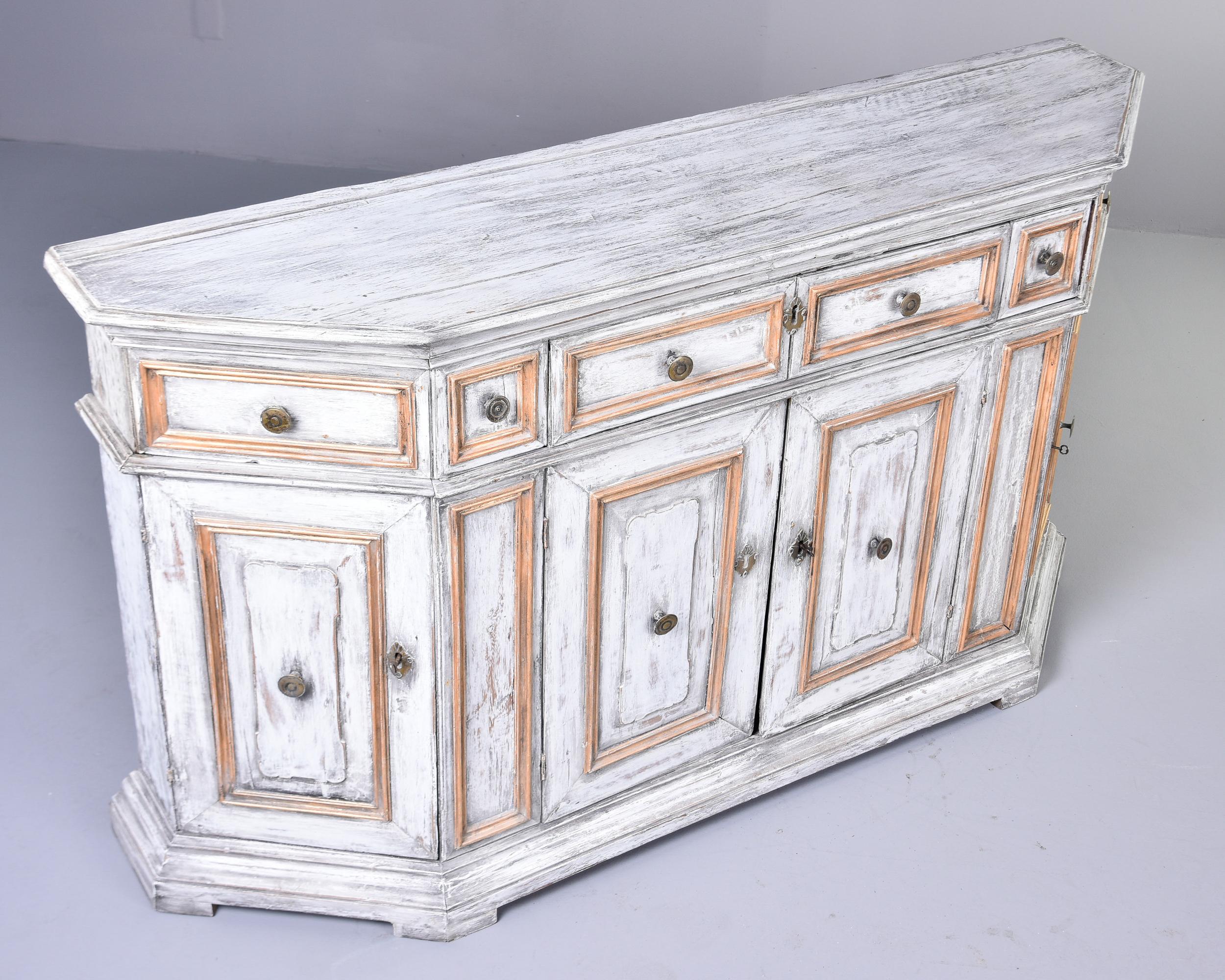 Painted 19th Century Bow Front Cabinet with Gilded Panels For Sale 9