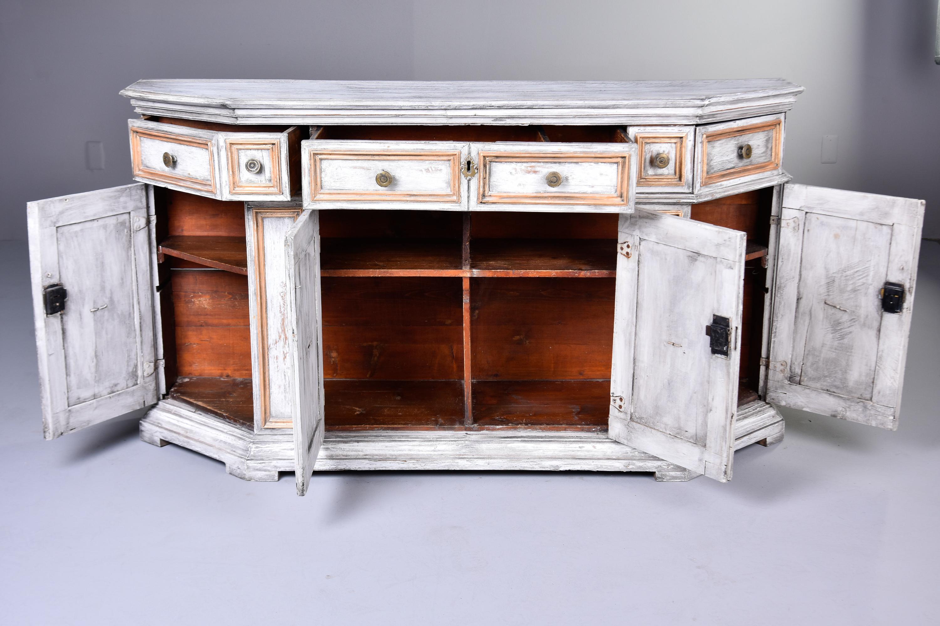 Painted 19th Century Bow Front Cabinet with Gilded Panels For Sale 2