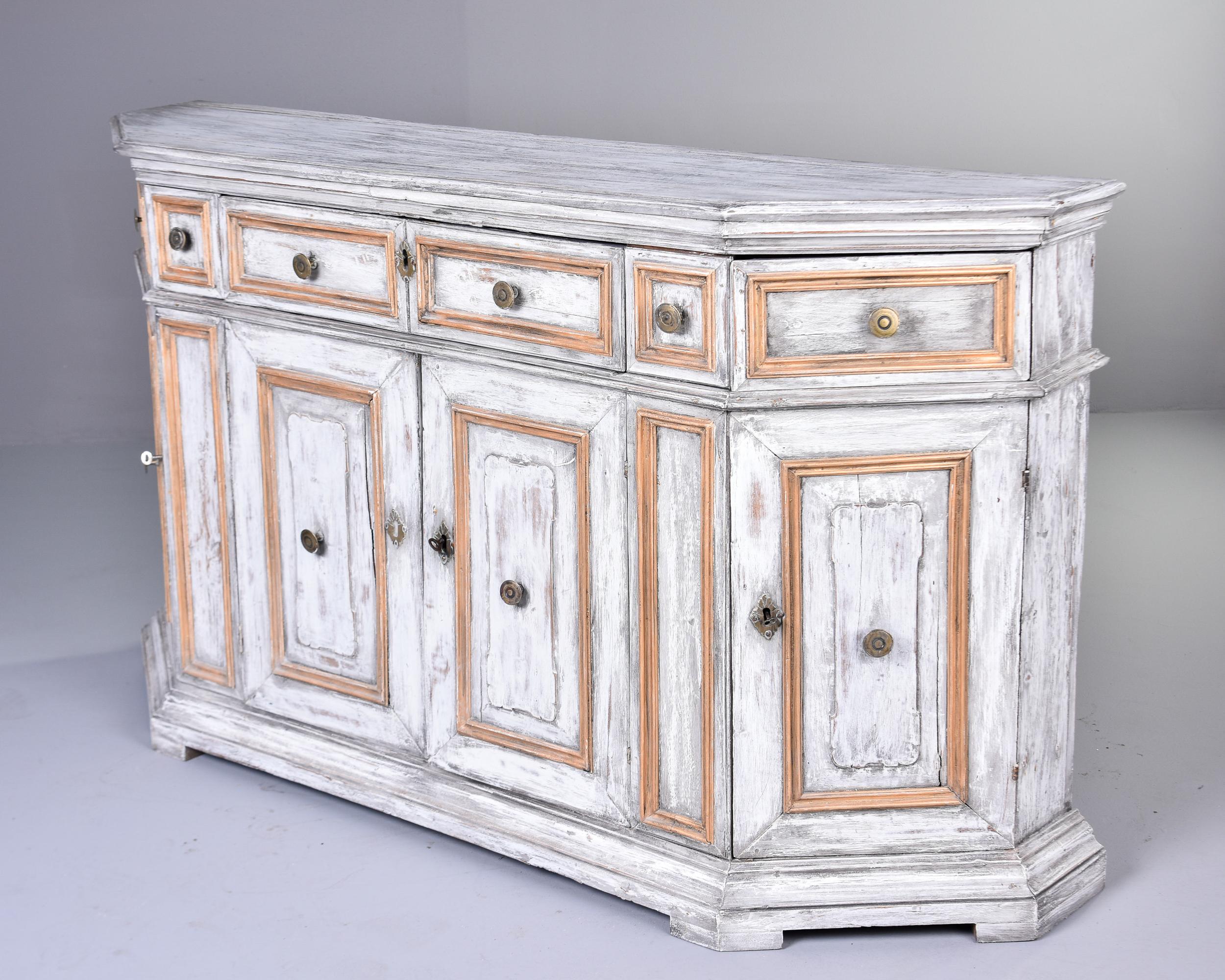 Painted 19th Century Bow Front Cabinet with Gilded Panels For Sale 4