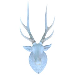 Painted 19th Century Continental Carved Wood Mounted Stag Head