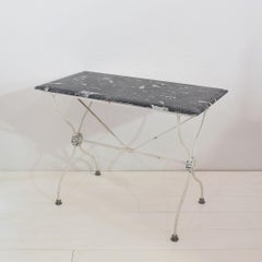 Painted 19th Century French Iron Marble Top Garden Table