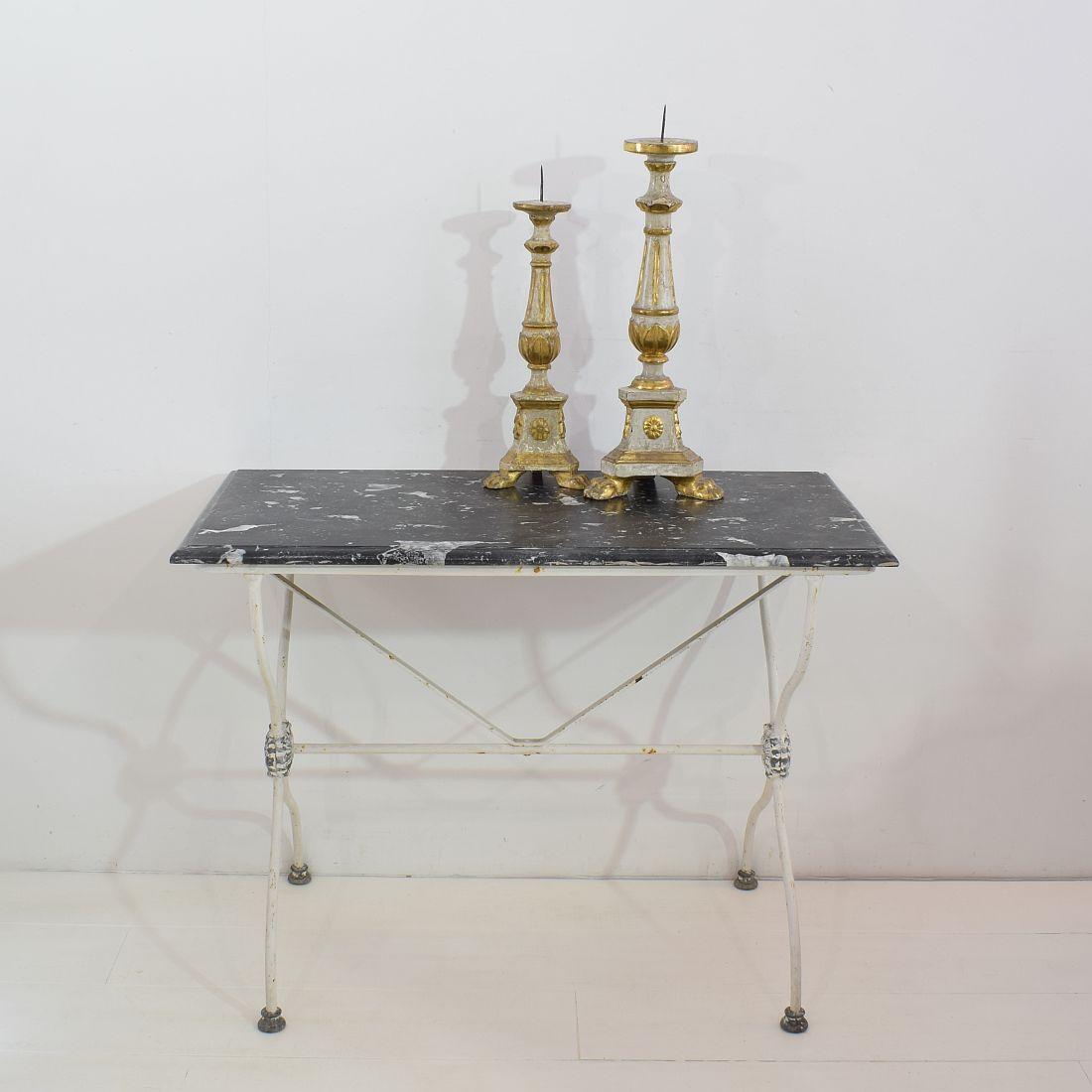 Belgian Black Marble Painted 19th Century French Iron Marble Top Garden Table