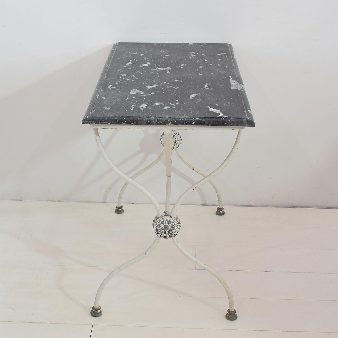 Painted 19th Century French Iron Marble Top Garden Table 1