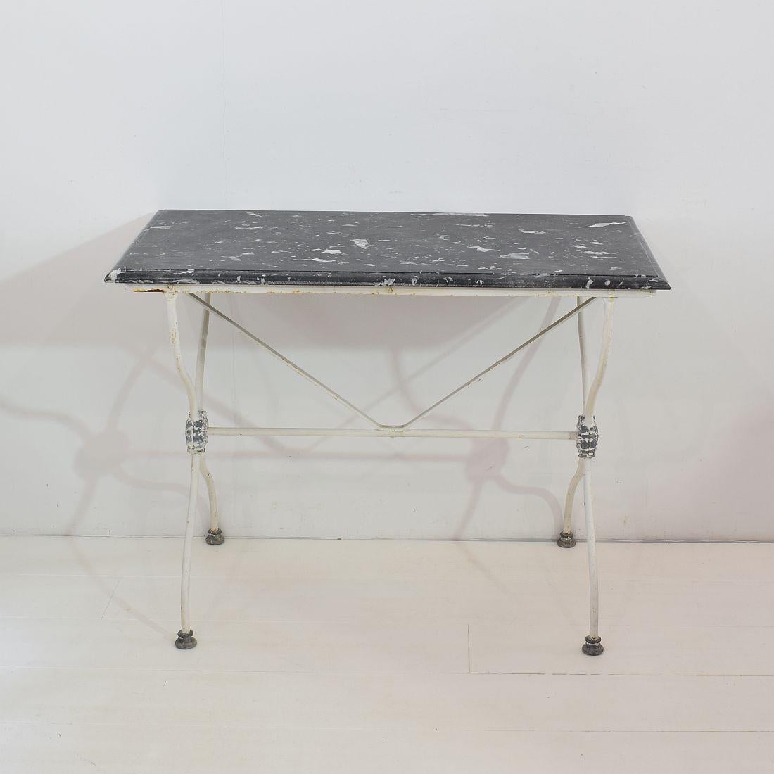 Painted 19th Century French Iron Marble Top Garden Table 2