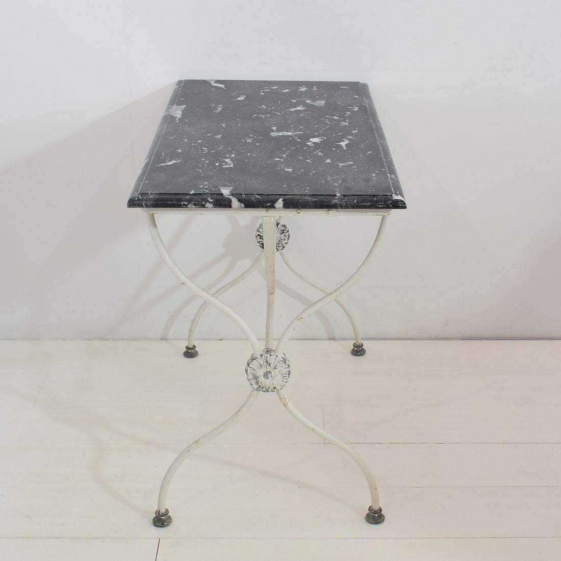 Painted 19th Century French Iron Marble Top Garden Table 3