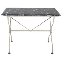 Painted 19th Century French Iron Marble Top Garden Table