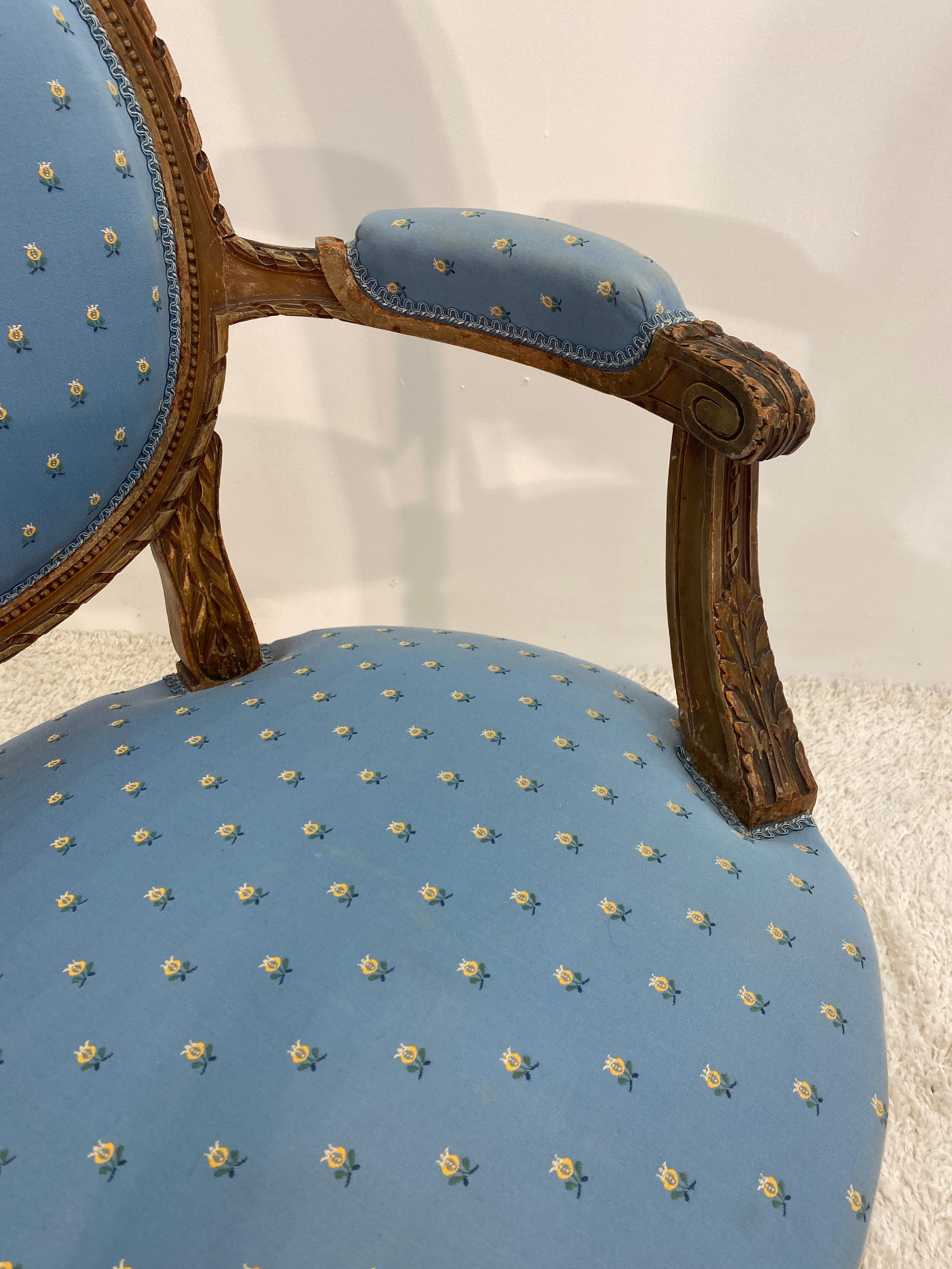 Painted 19th Century French Louis XVI Style Fauteuil Arm Chair For Sale 1