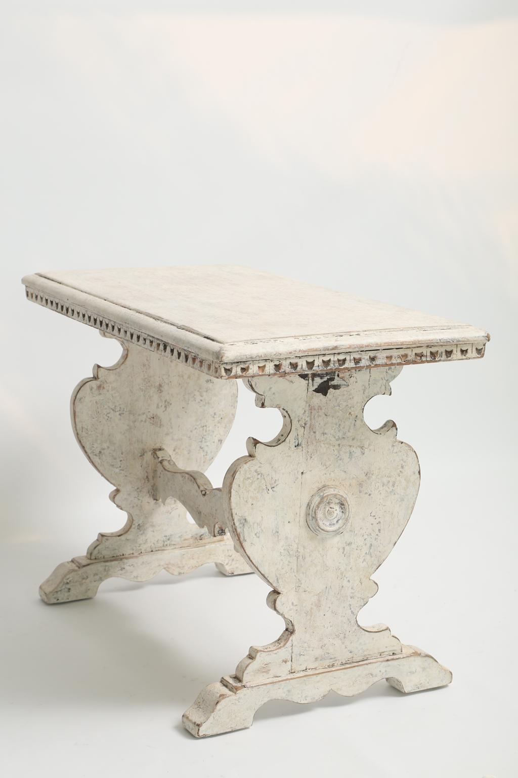 Painted 19th Century Trestle Side Table In Good Condition In West Palm Beach, FL