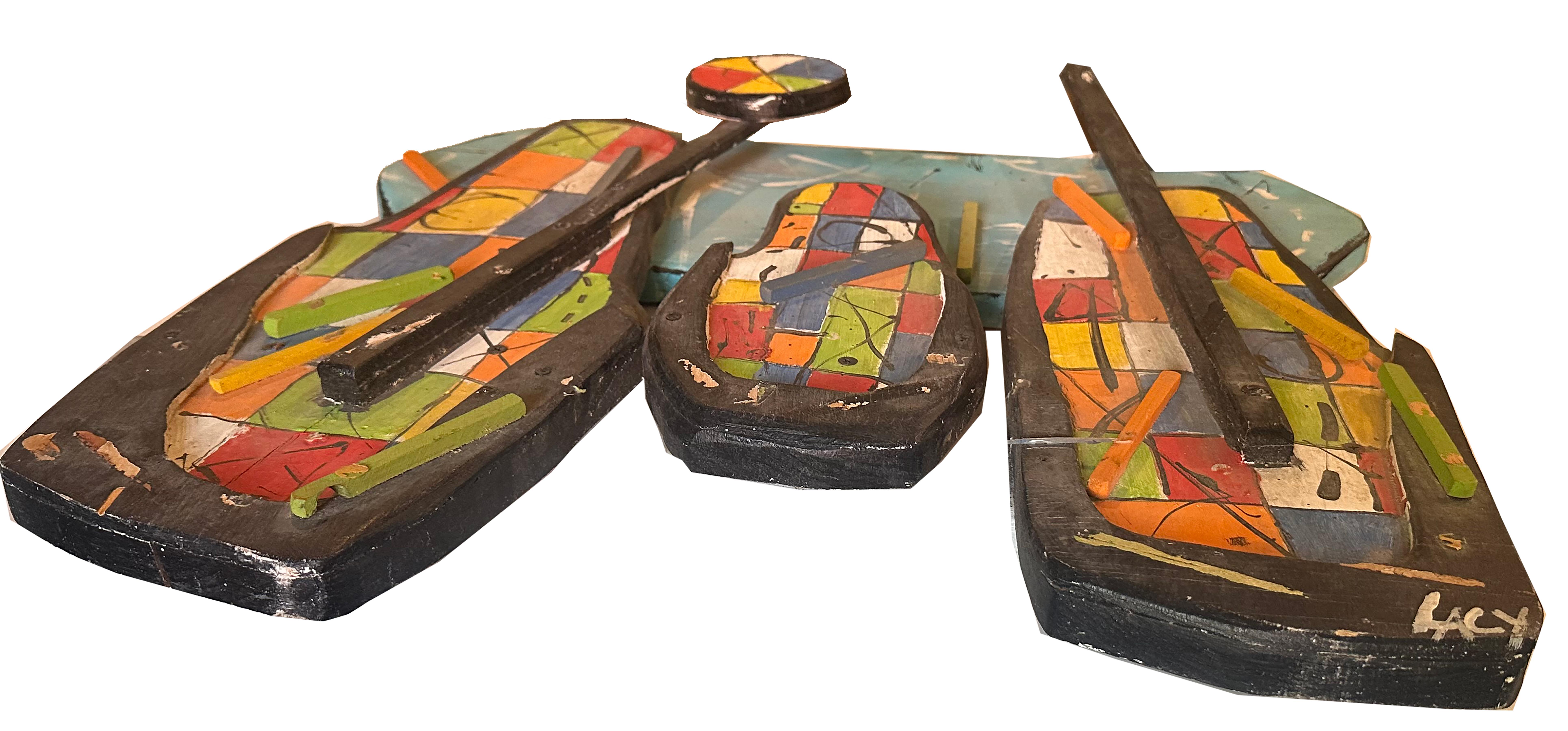 Abstrakt gemalt  Skulptur auf Wood Wood des amerikanischen Künstlers Byron Lacy (Geschnitzt) im Angebot