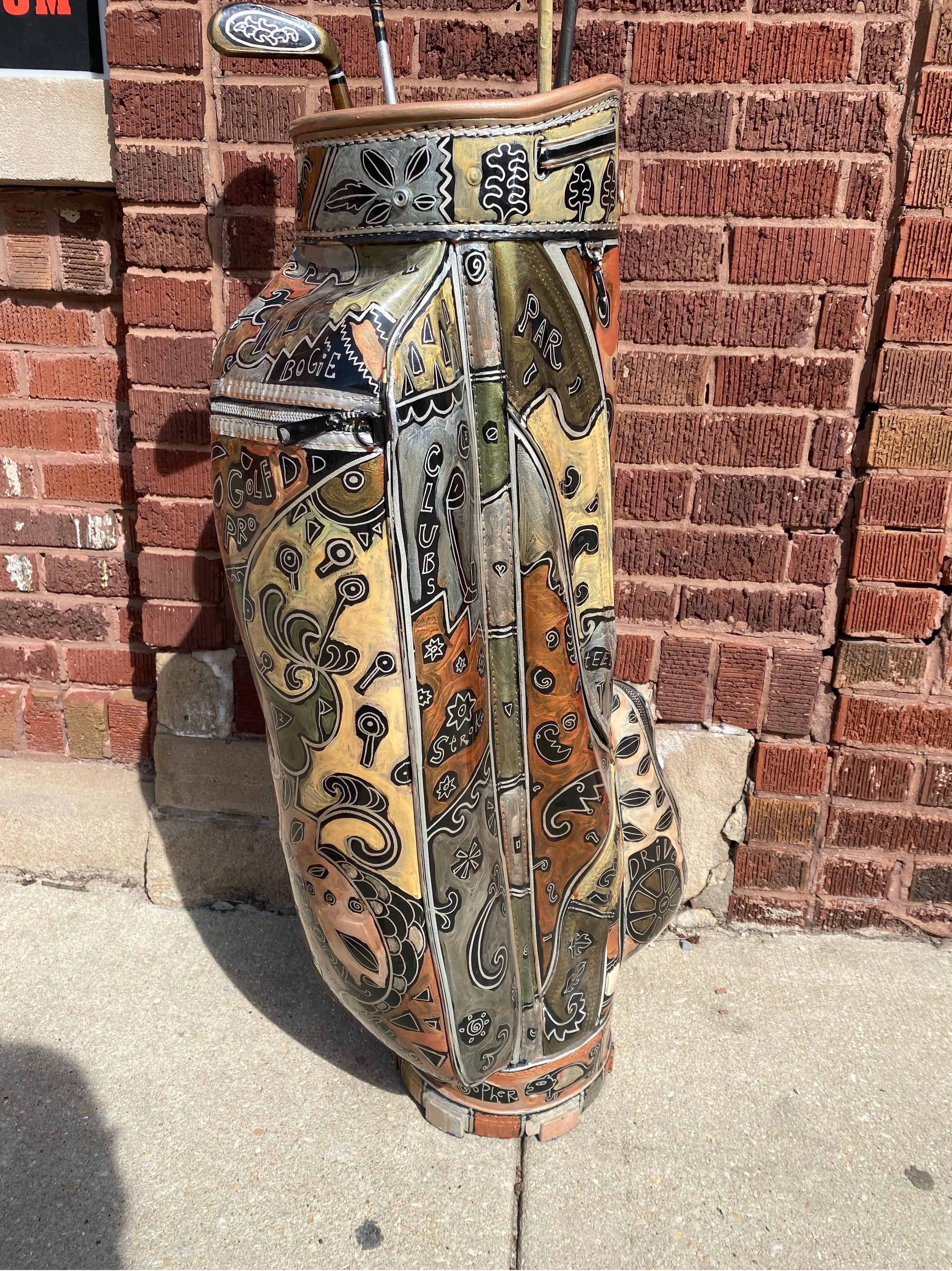 American Painted Ajay Golf Bag & 4 Painted Golf Clubs signed by Rokoko For Sale
