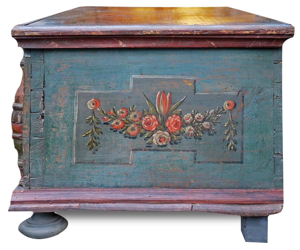 Folk Art Painted Alpine Blanket Chest