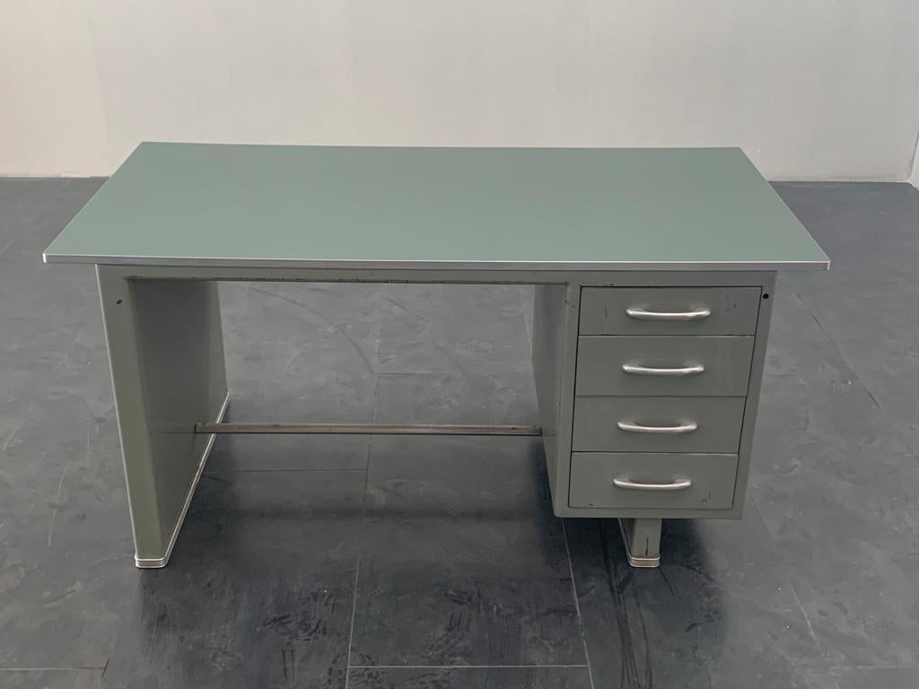 Painted aluminium desk with laminate top from Carlotti, 1950s.