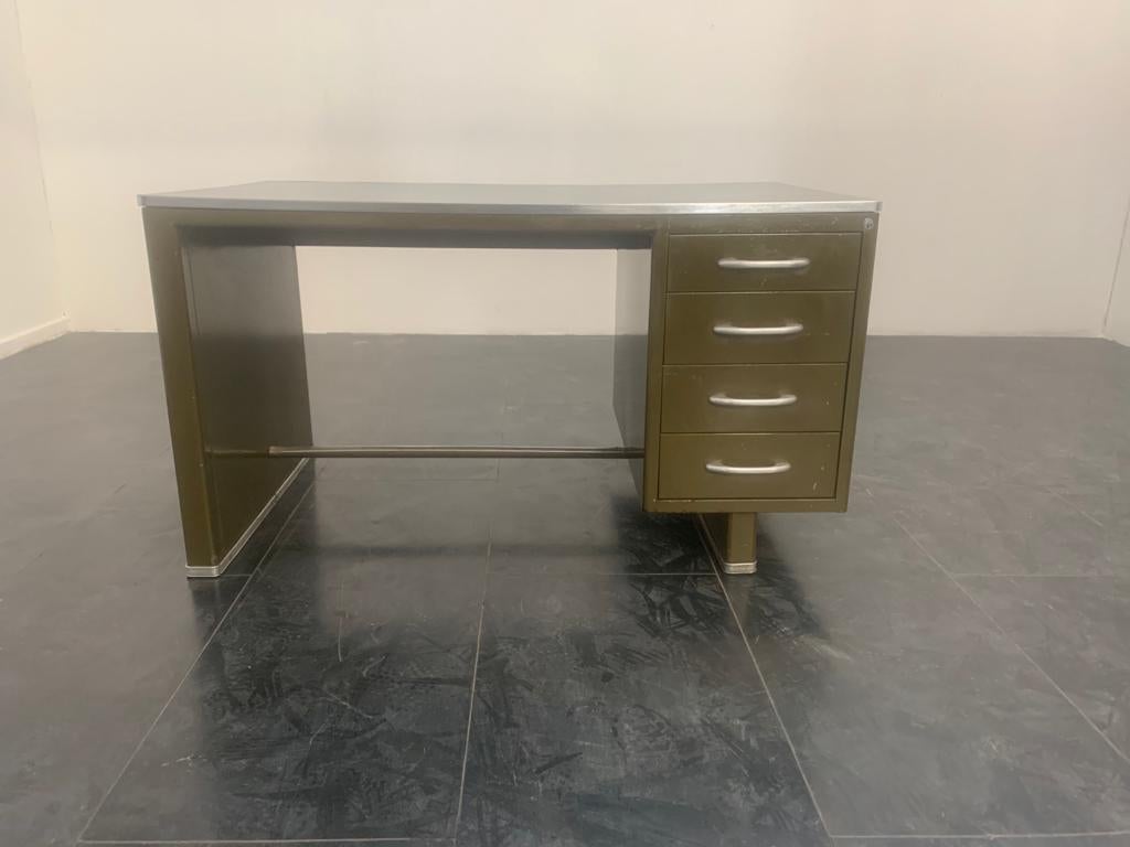 Painted aluminum desk with laminate top from Carlotti, 1950s.