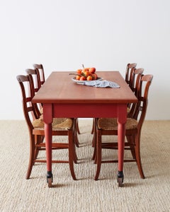 Painted American Farmhouse Style Dining Table on Casters