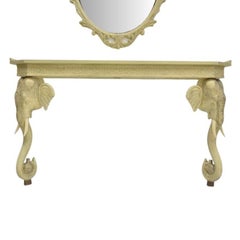 Console et miroir en forme d'éléphant peint et sculpté