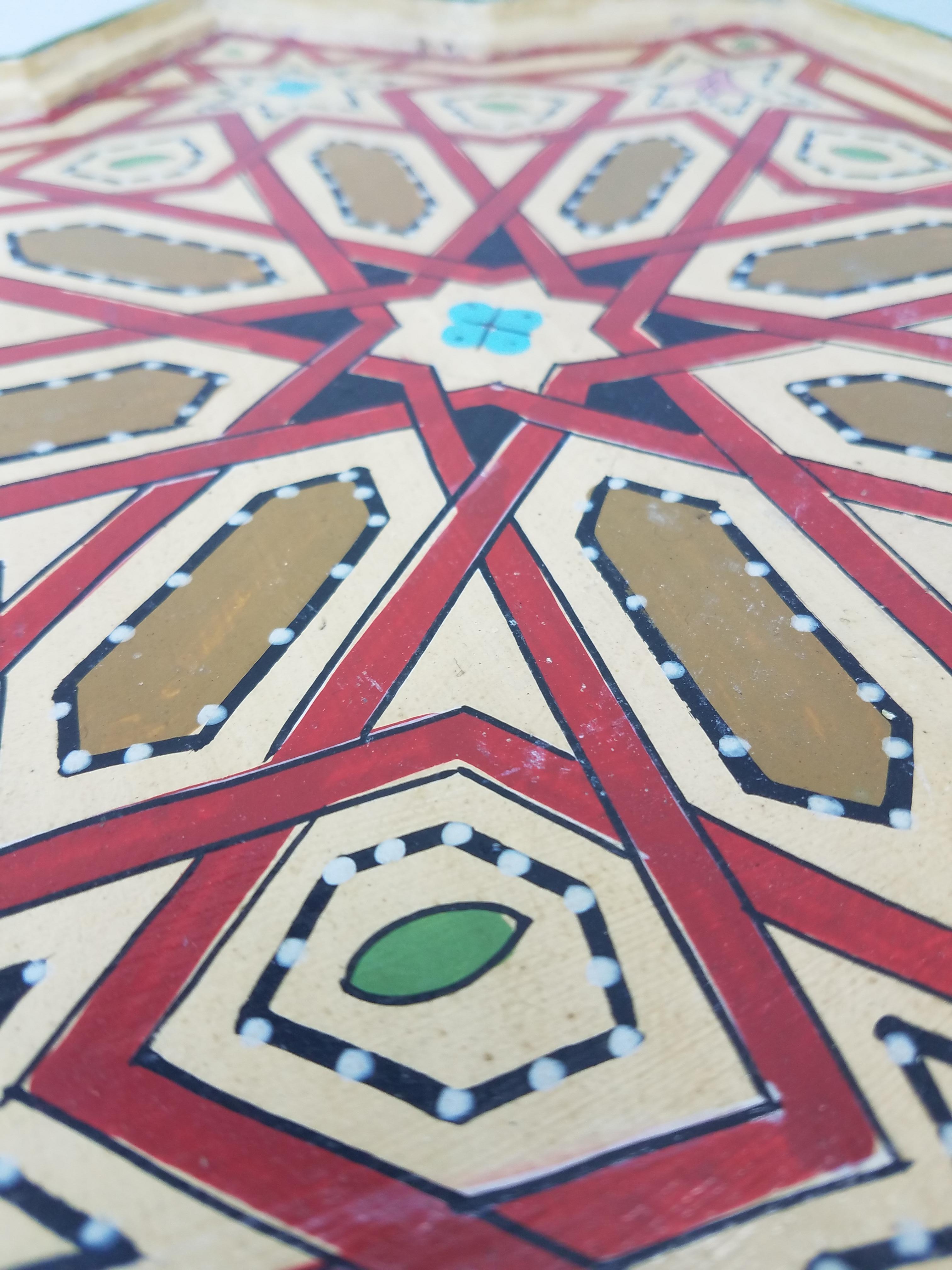 Contemporary Painted and Carved Moroccan Star Table, Natural or Beige
