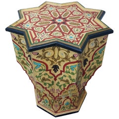 Painted and Carved Moroccan Star Table, Natural or Beige