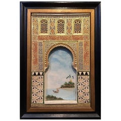 Painted and Carved Plaster Plaque of the Alhambra, Granada by Rafael Rus