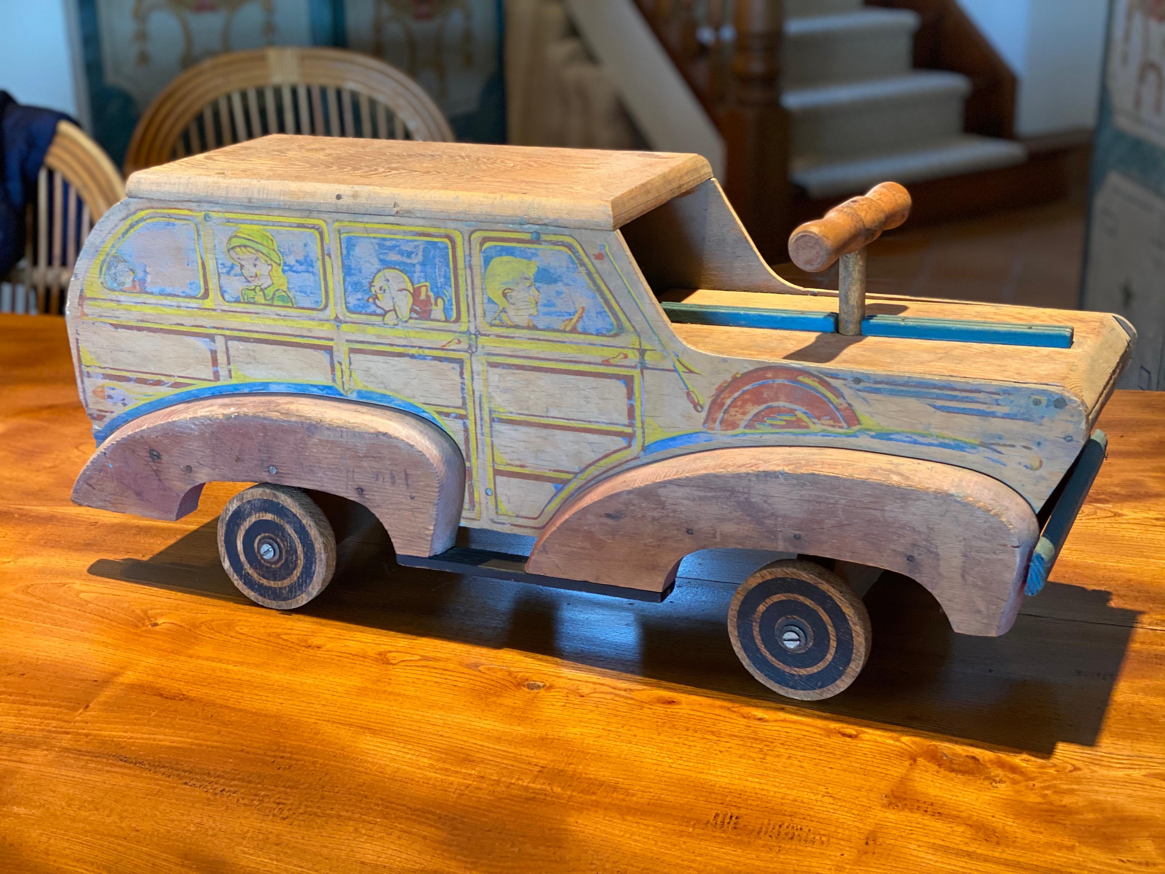 Painted and Carved Toy 'Woody' Car, circa 1930s-1940s In Fair Condition In Southampton, NY