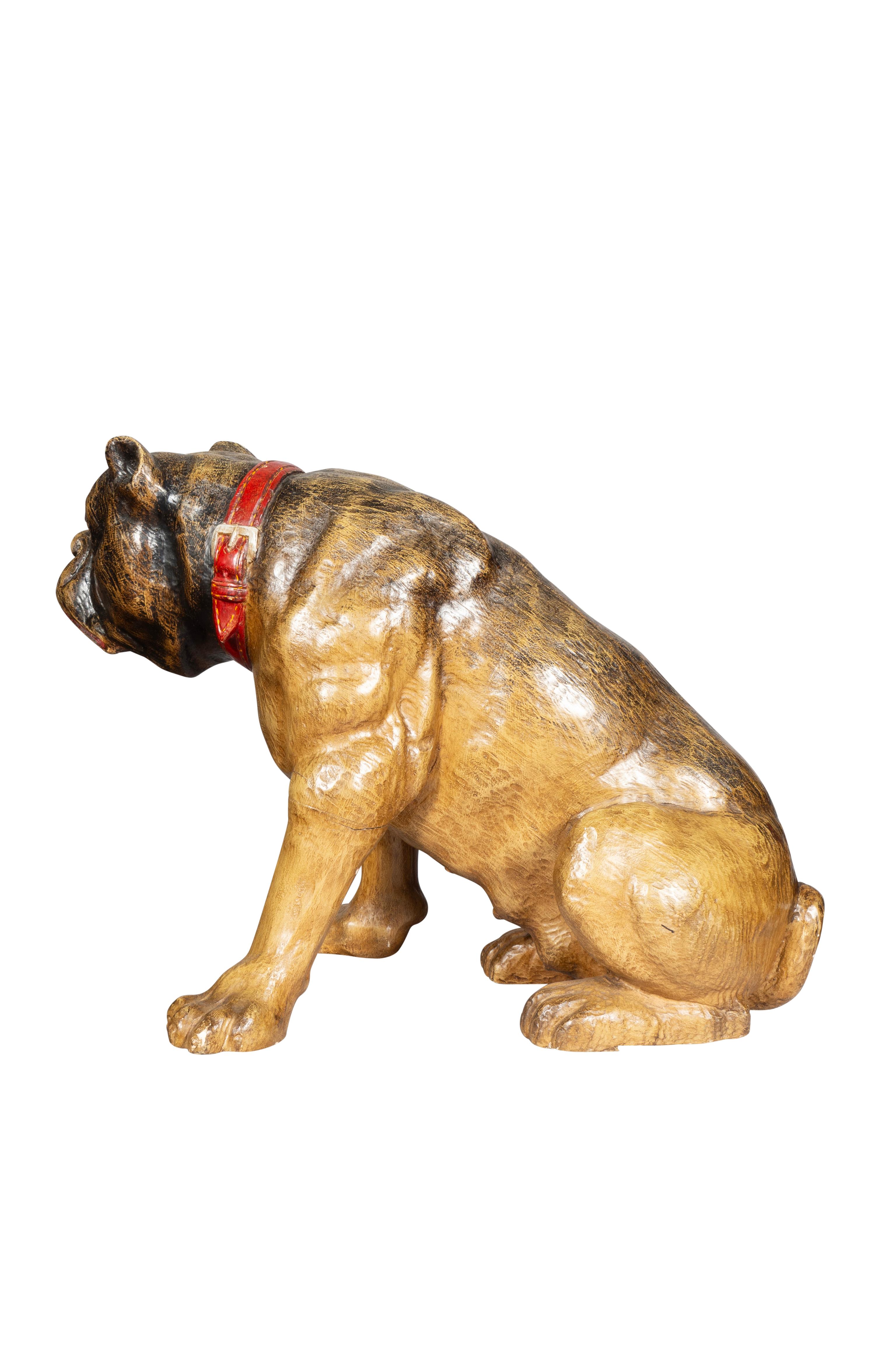 Bemalte und geschnitzte Bulldogge aus Holz im Zustand „Gut“ im Angebot in Essex, MA
