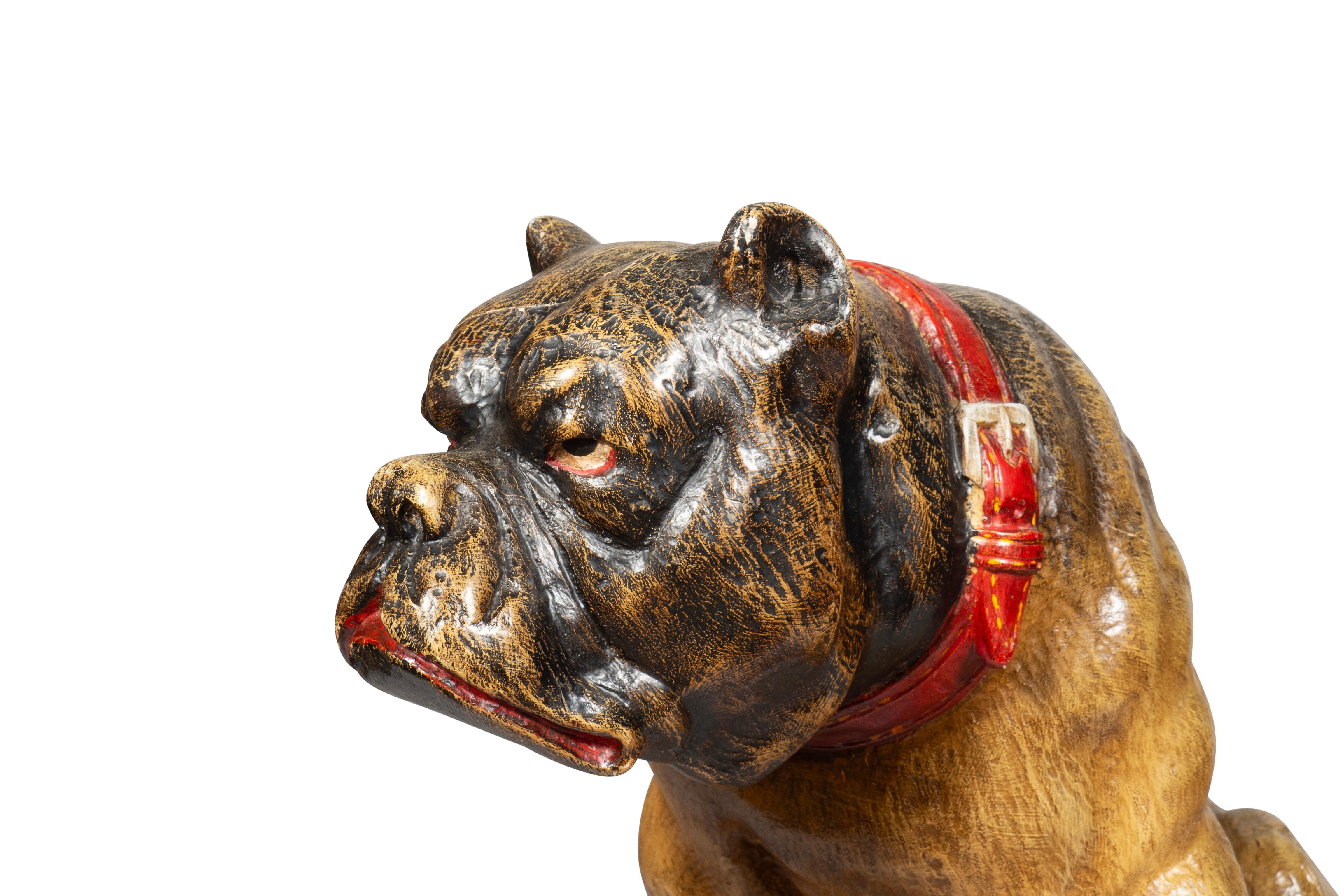 Bemalte und geschnitzte Bulldogge aus Holz im Angebot 3