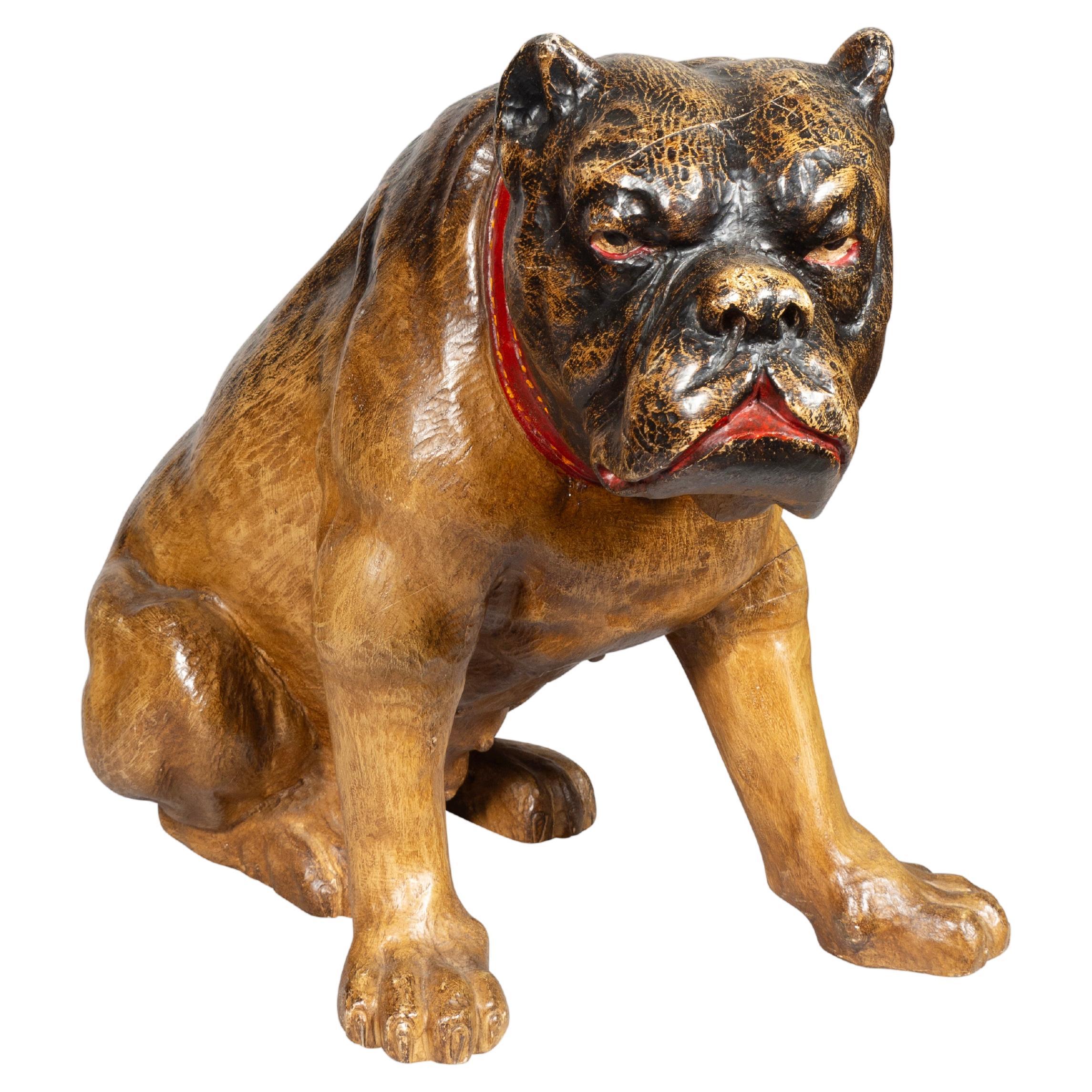 Painted And Carved Wood Bulldog For Sale