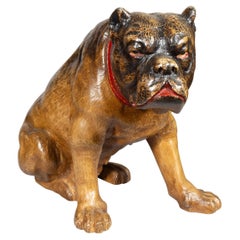 Vintage Painted And Carved Wood Bulldog