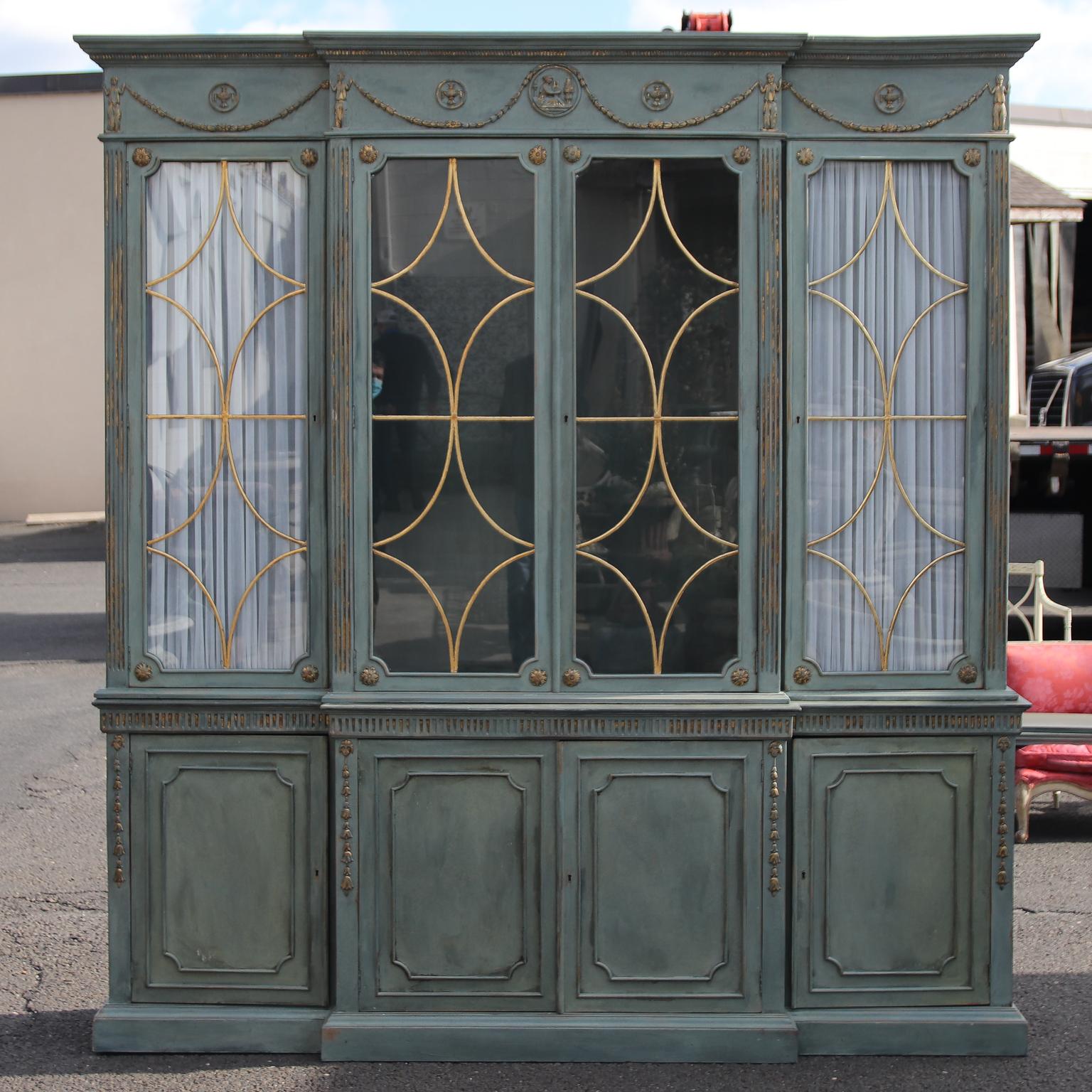 Painted and Decorated Breakfront Cabinet by William Switzer In Good Condition In Stamford, CT