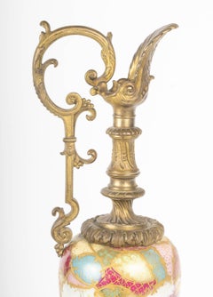 Painted and Enamelled Porcelain and Bronze Ewer, 19th Century.