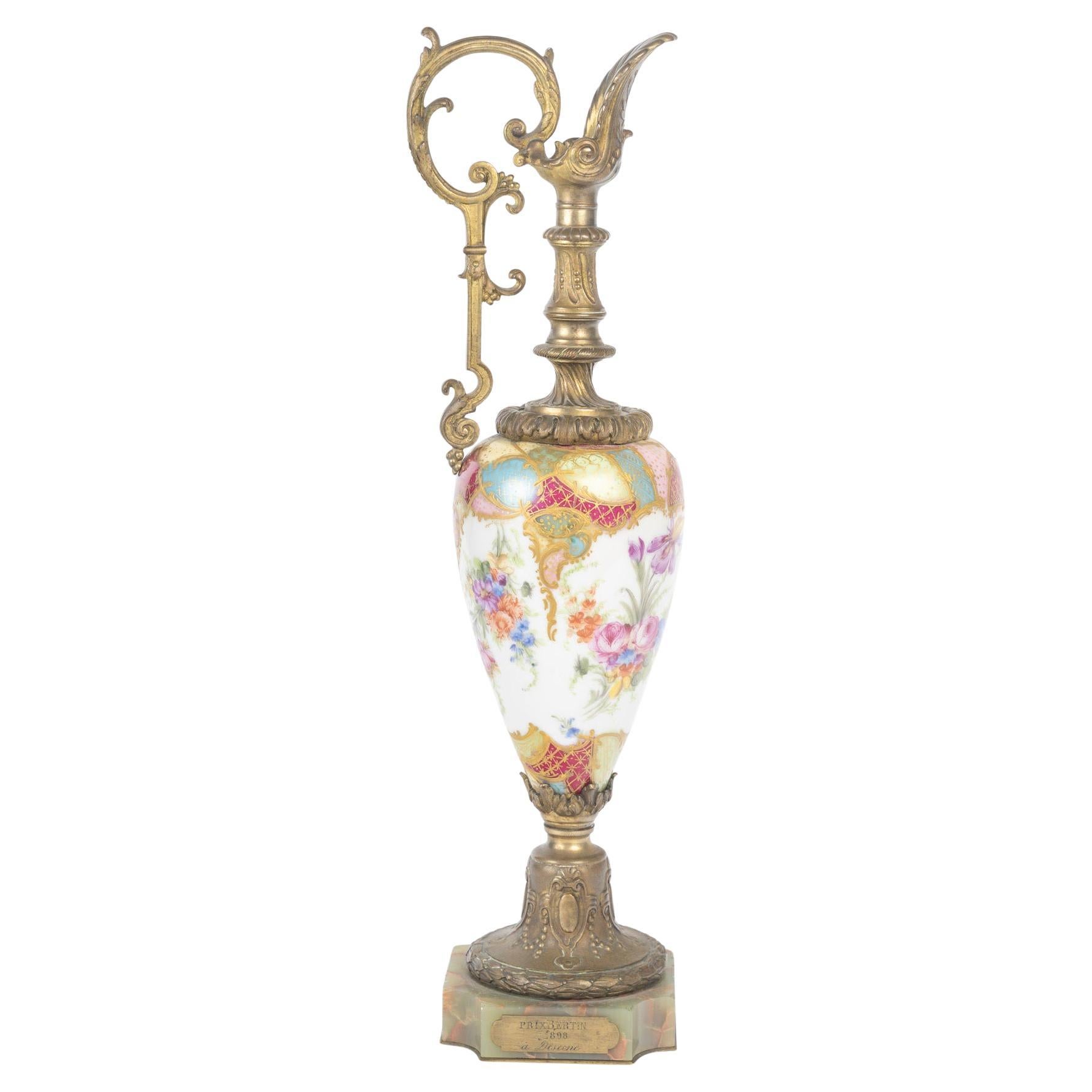 Painted and Enamelled Porcelain and Bronze Ewer, 19th Century. For Sale