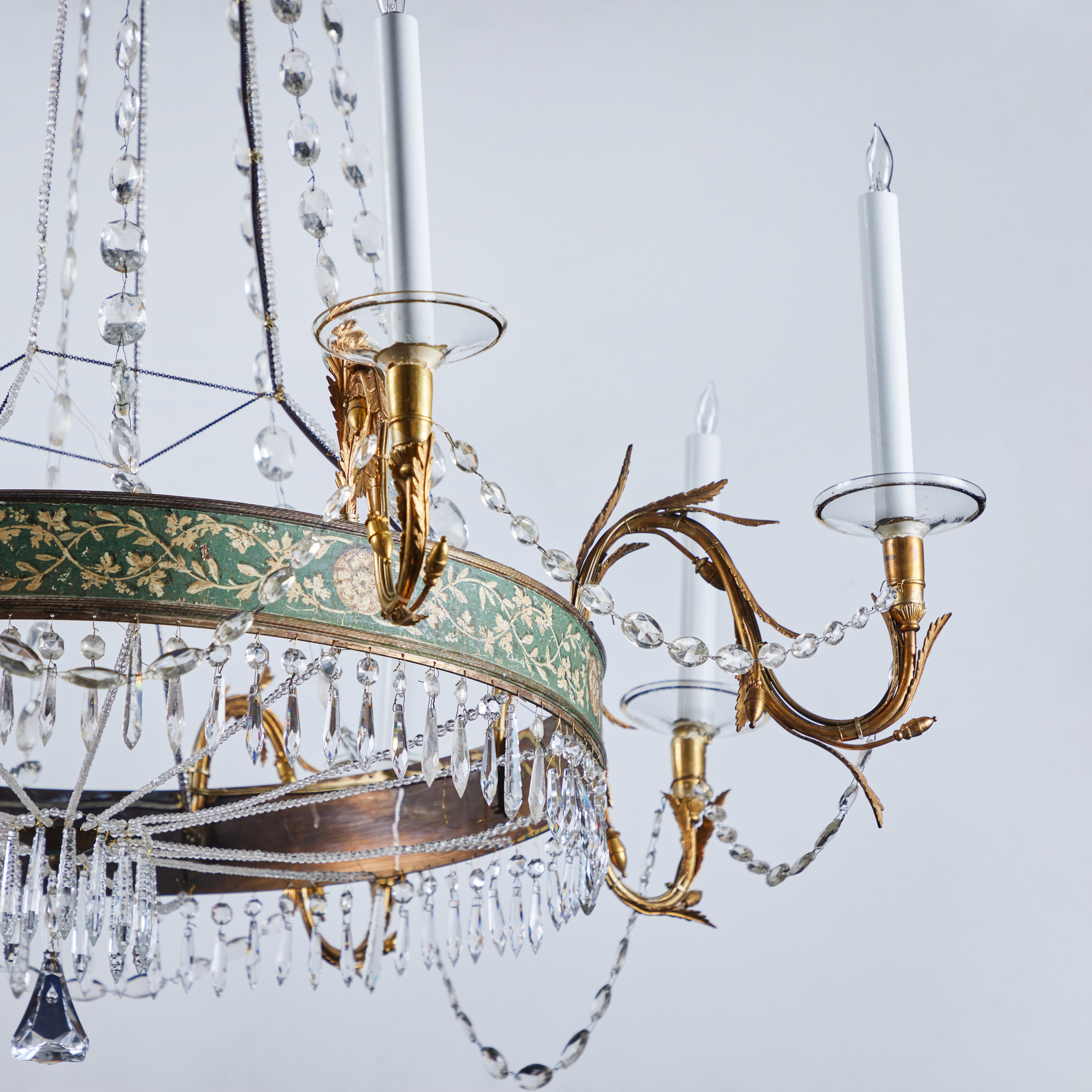 Italian Painted and Gilded Bronze Crystal Chandelier For Sale