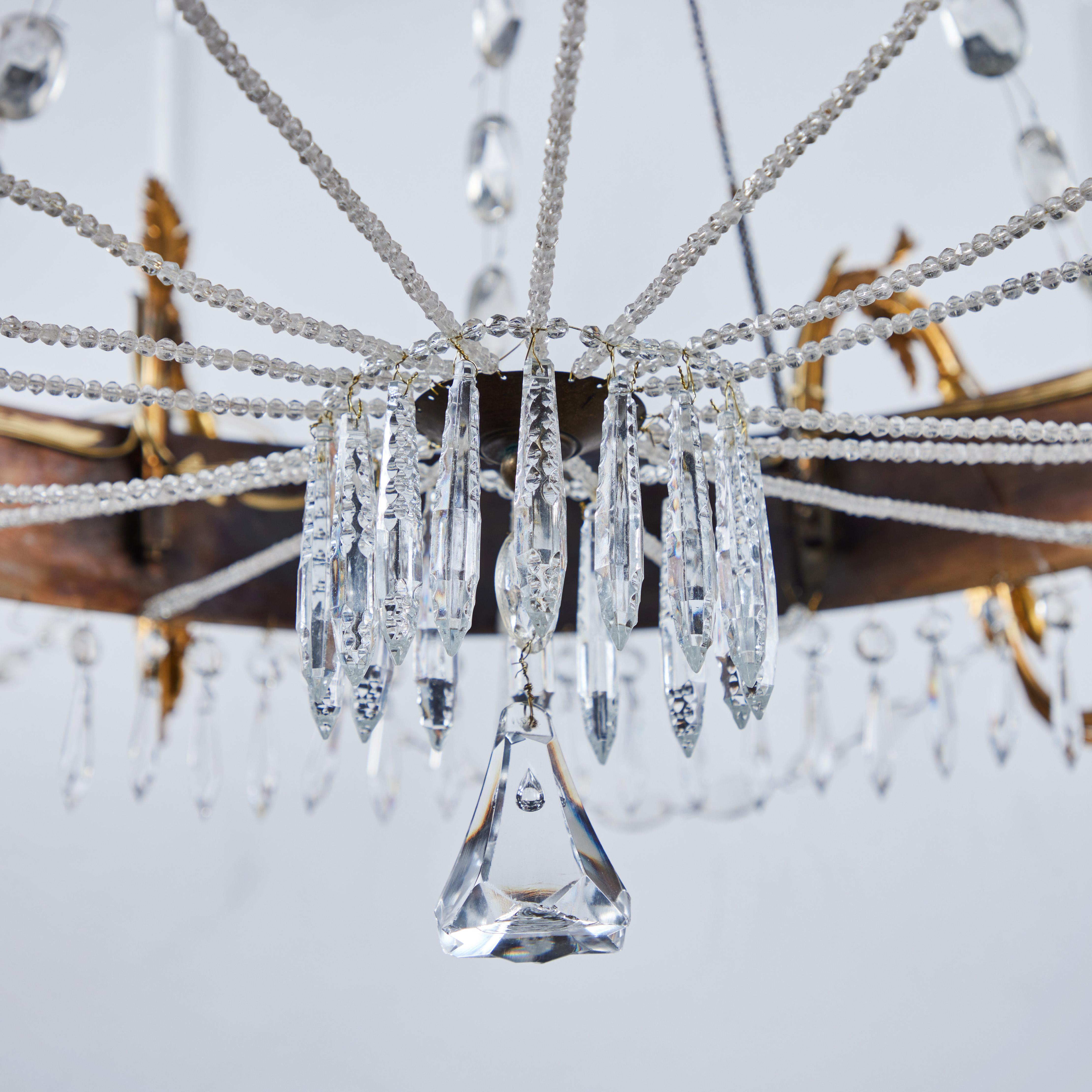 19th Century Painted and Gilded Bronze Crystal Chandelier For Sale