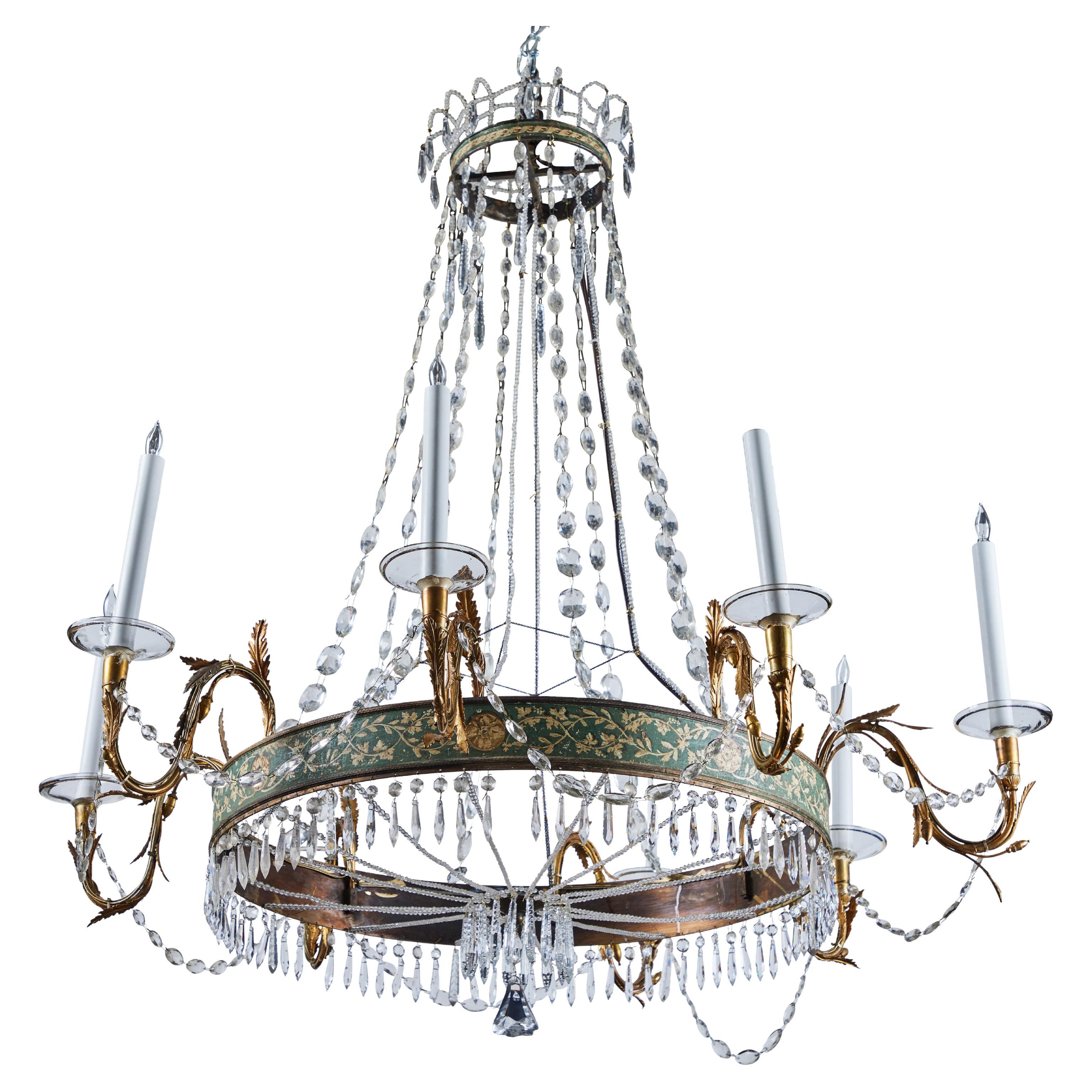 Painted and Gilded Bronze Crystal Chandelier