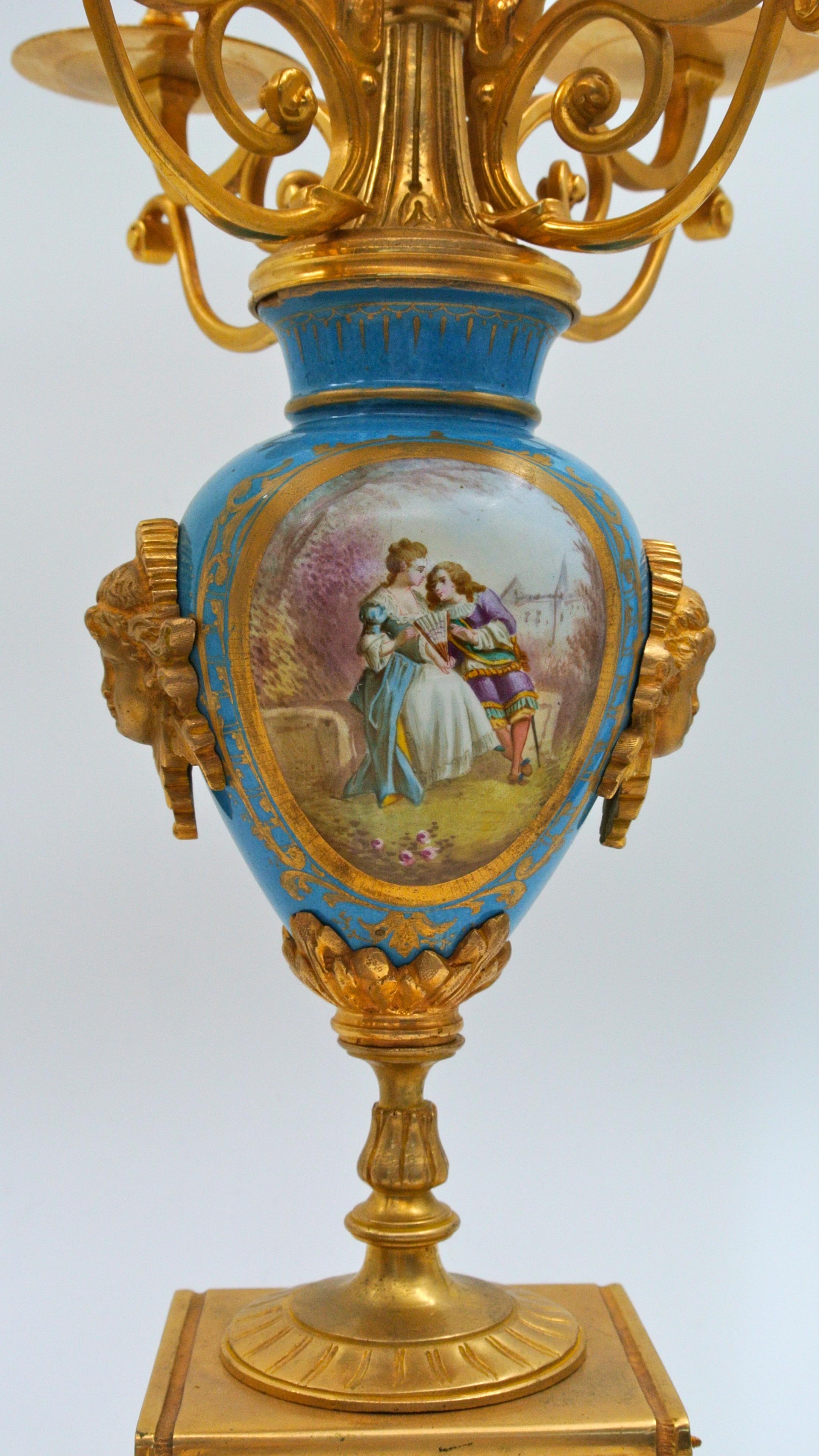 Painted and Gilded Bronze Porcelain Mantel Set In Good Condition In Saint-Ouen, FR