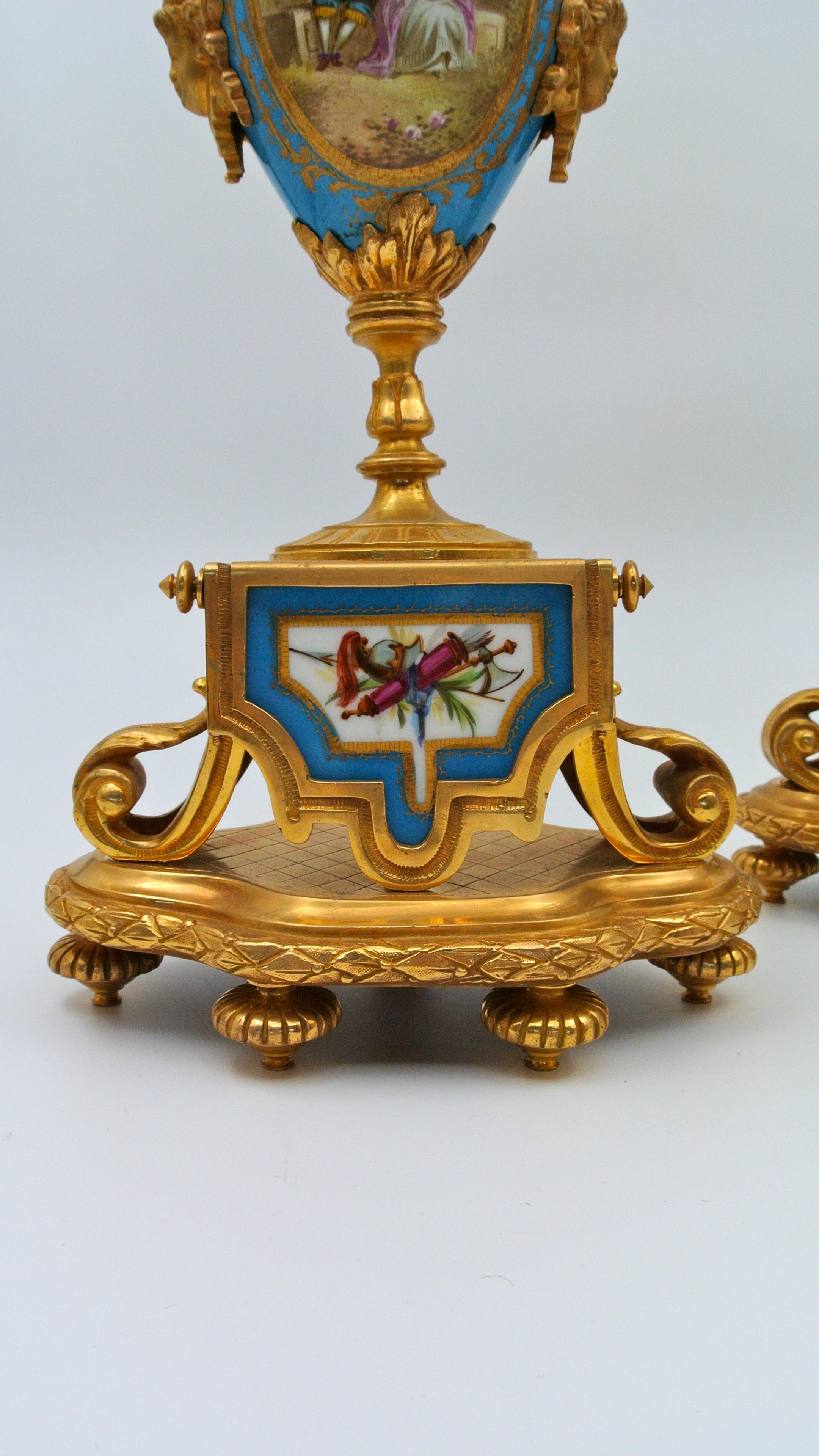 Painted and Gilded Bronze Porcelain Mantel Set 1