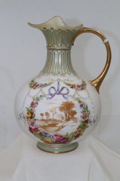 Painted and gilded parian pitcher