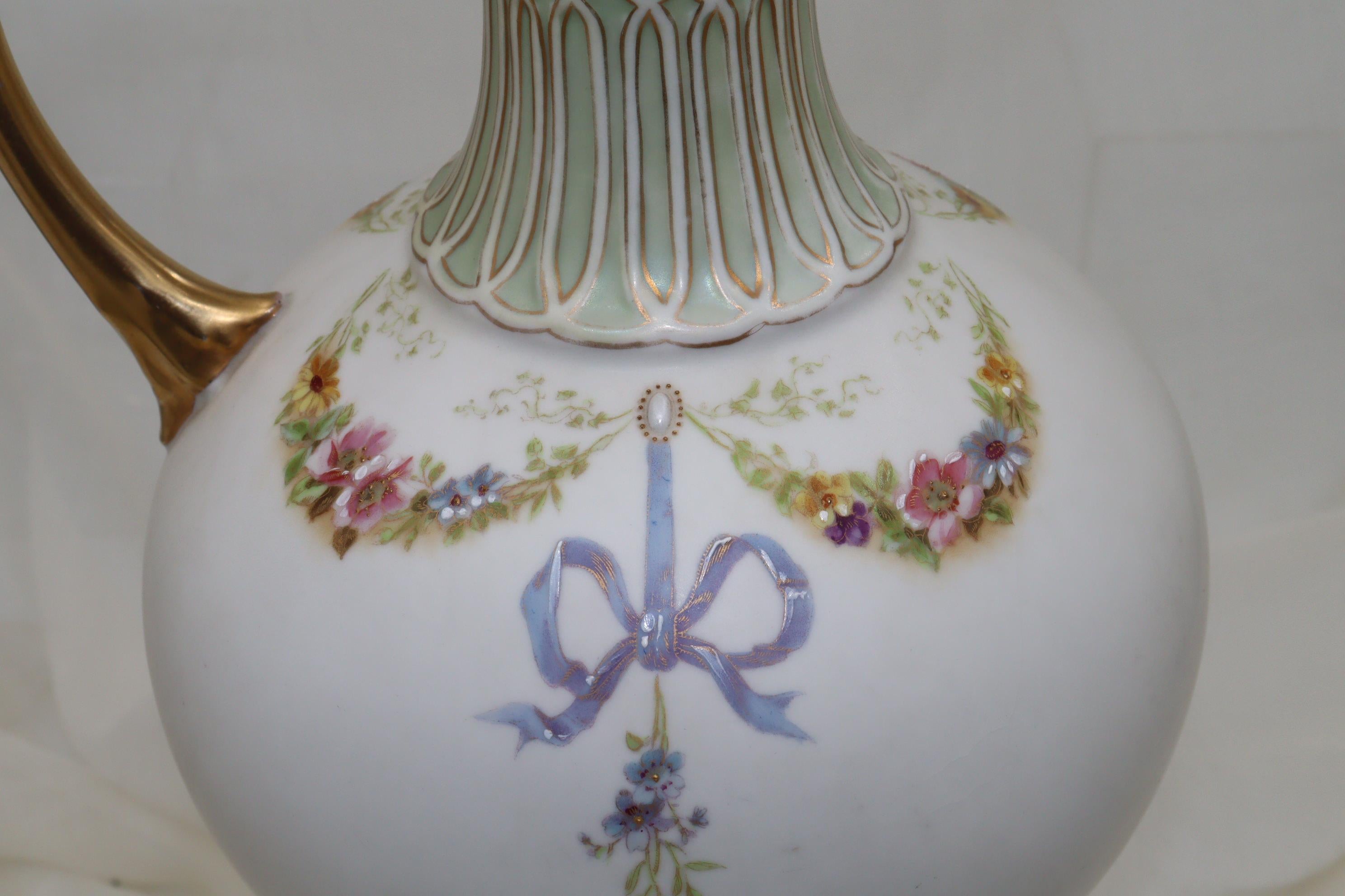 Hand-Painted Painted and gilded parian pitcher For Sale