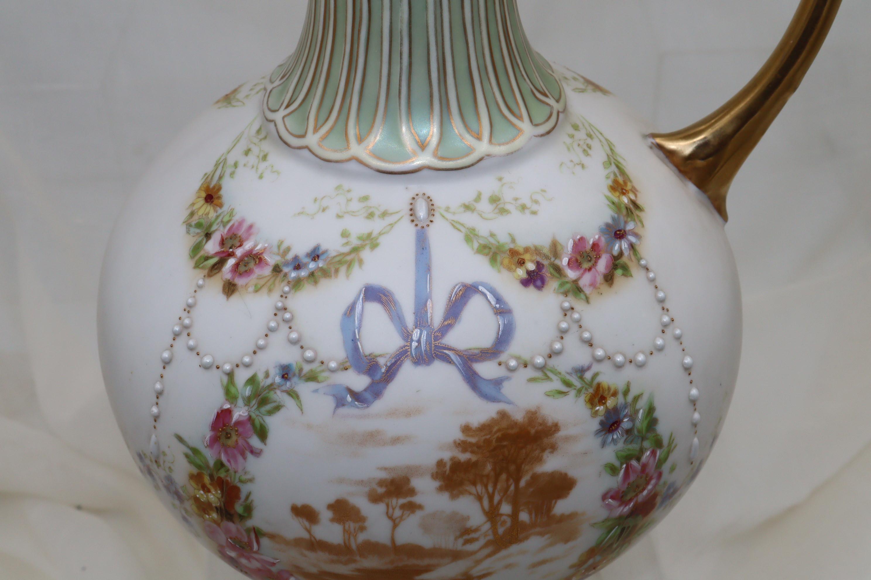 Painted and gilded parian pitcher In Good Condition For Sale In East Geelong, VIC