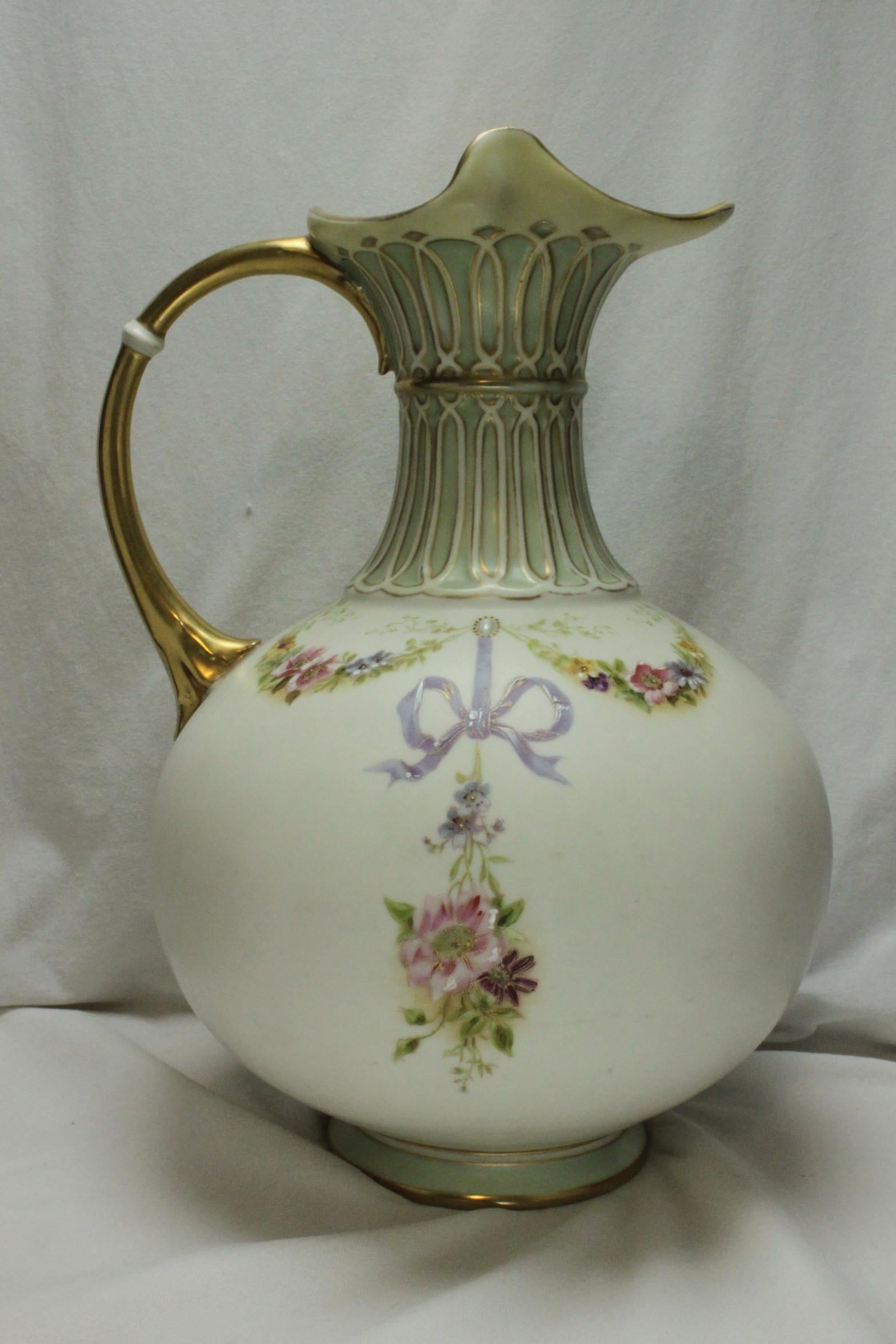Beaux Arts Painted and Gilded Parian Pitcher or Ewer For Sale