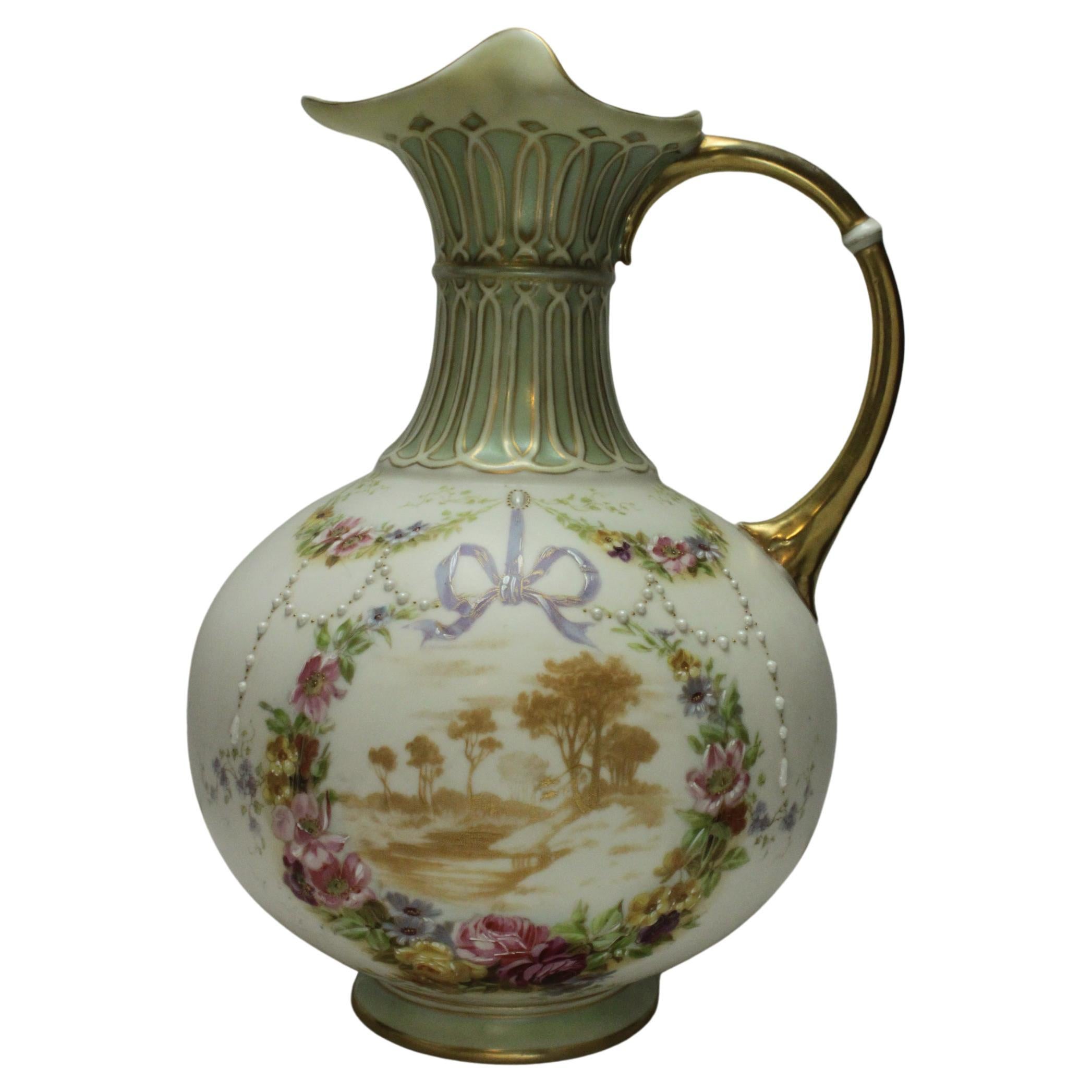 Painted and Gilded Parian Pitcher or Ewer For Sale