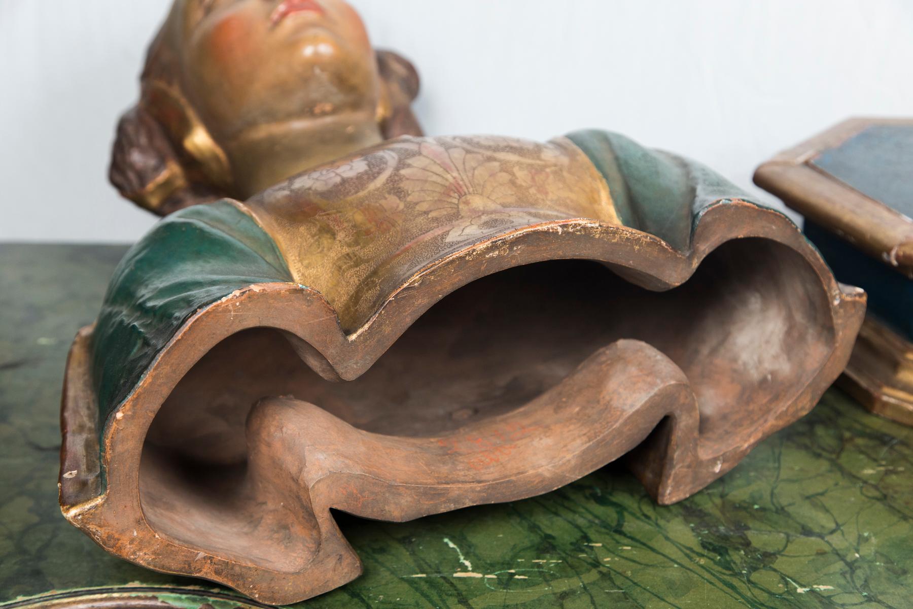 Painted and Gilded Terra Cotta Bust of a Young Woman For Sale 4