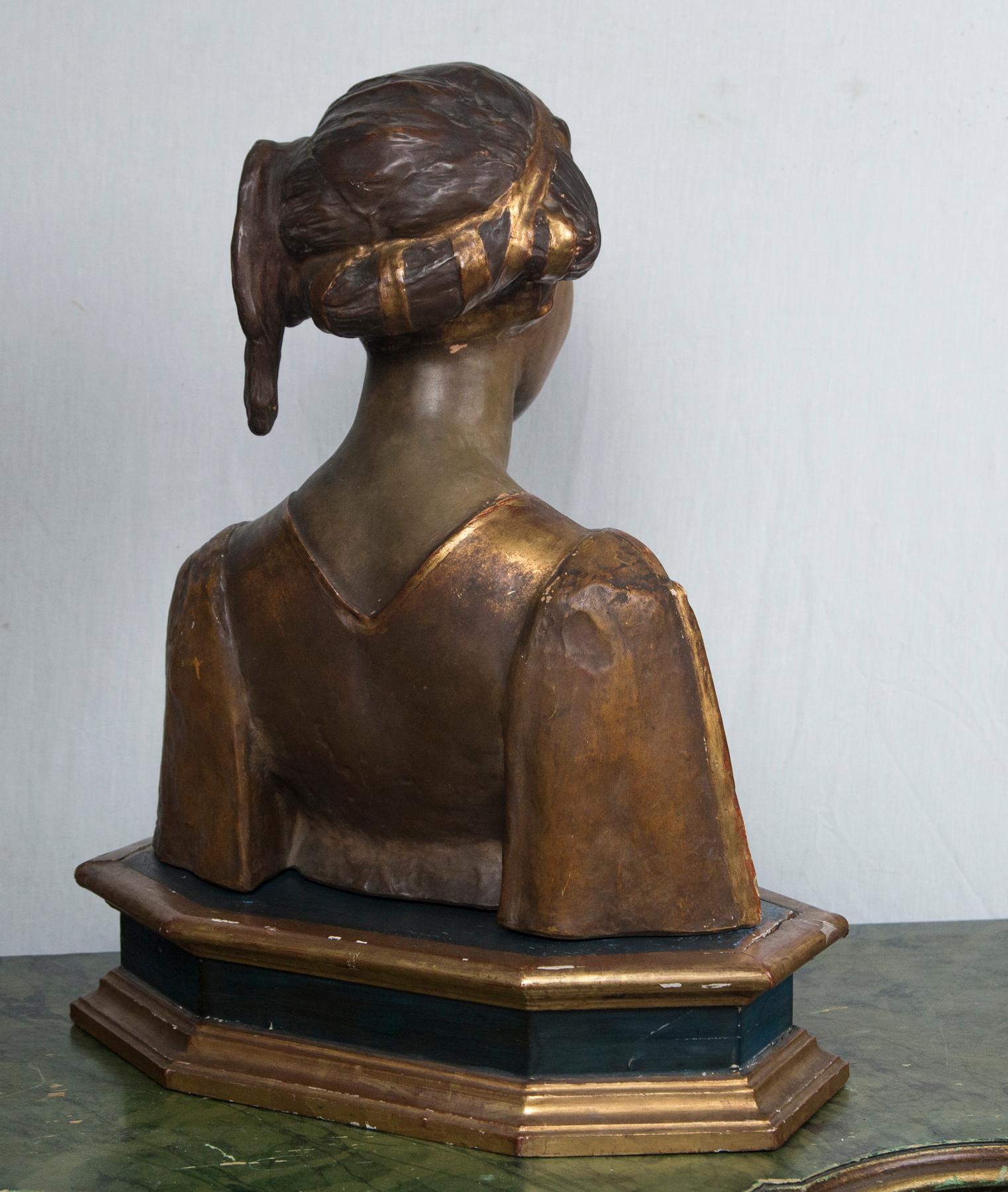Painted and Gilded Terra Cotta Bust of a Young Woman For Sale 1