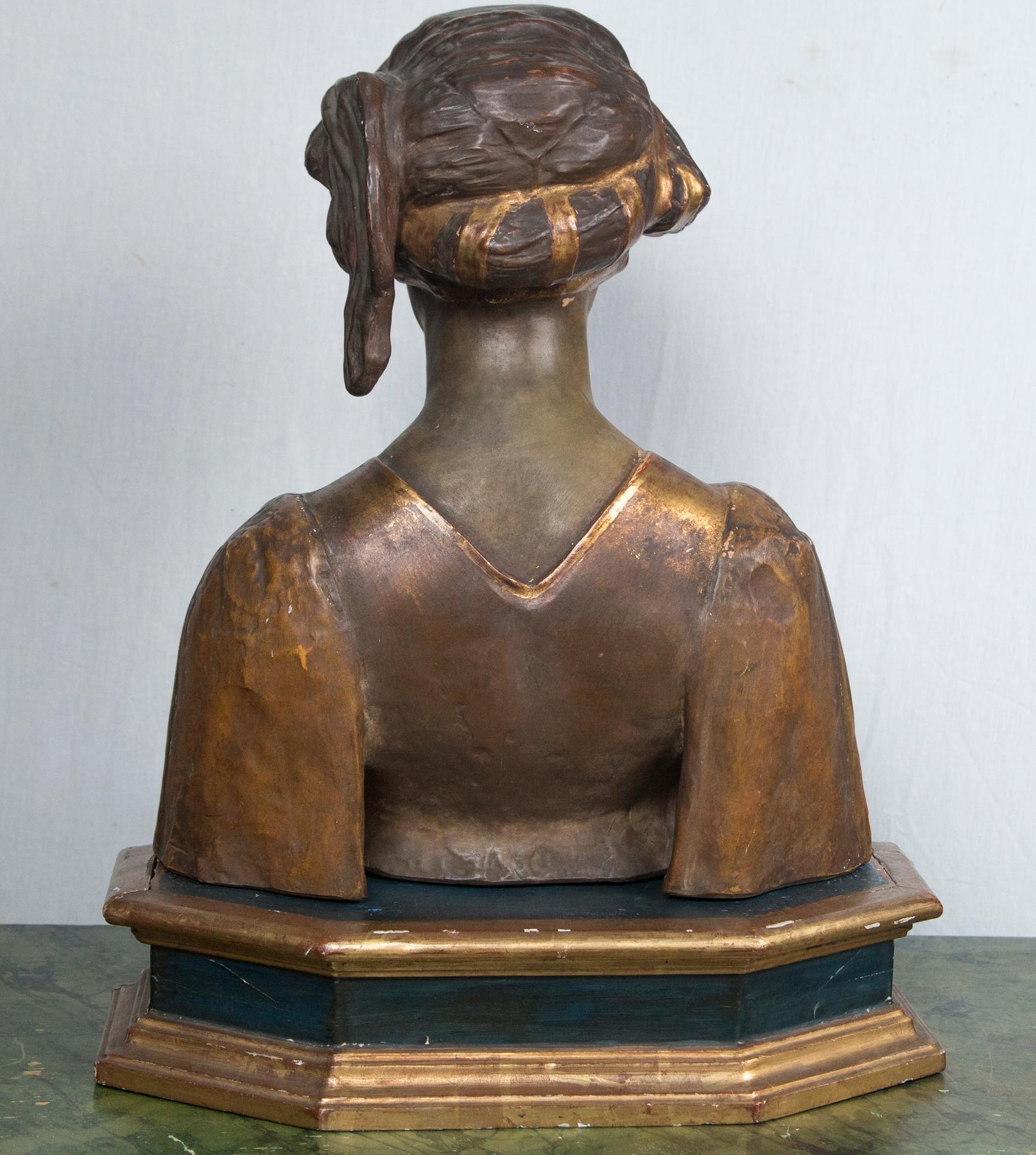 Painted and Gilded Terra Cotta Bust of a Young Woman For Sale 2