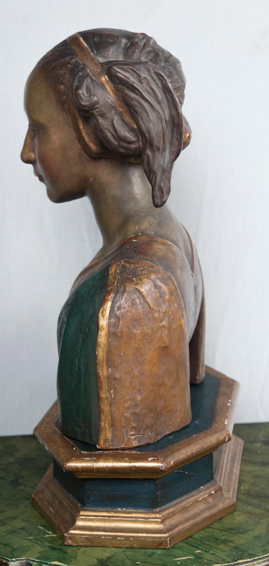 Painted and Gilded Terra Cotta Bust of a Young Woman For Sale 3