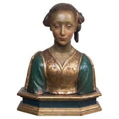 Painted and Gilded Terra Cotta Bust of a Young Woman