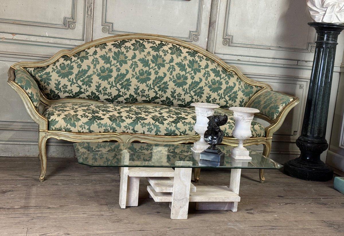 Banc en bois peint et doré, Venise, 18ème siècle Bon état - En vente à Honnelles, WHT