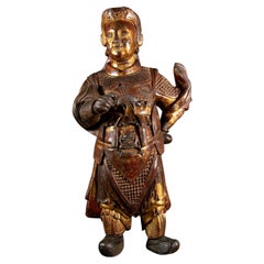 Painted and Gilded Wooden Sculpture Buddhist Deity Wei-To